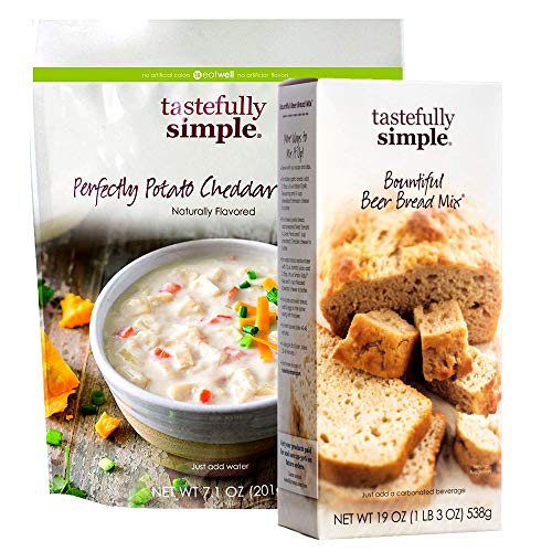 Tastefully Simple Potato Cheddar Soup 7.1 Oz & Bountiful Beer Bread Mix 19 oz - Easy Homemade Soup and Bread Kit for Cozy Dinners, Family Meals, and Holiday Gatherings