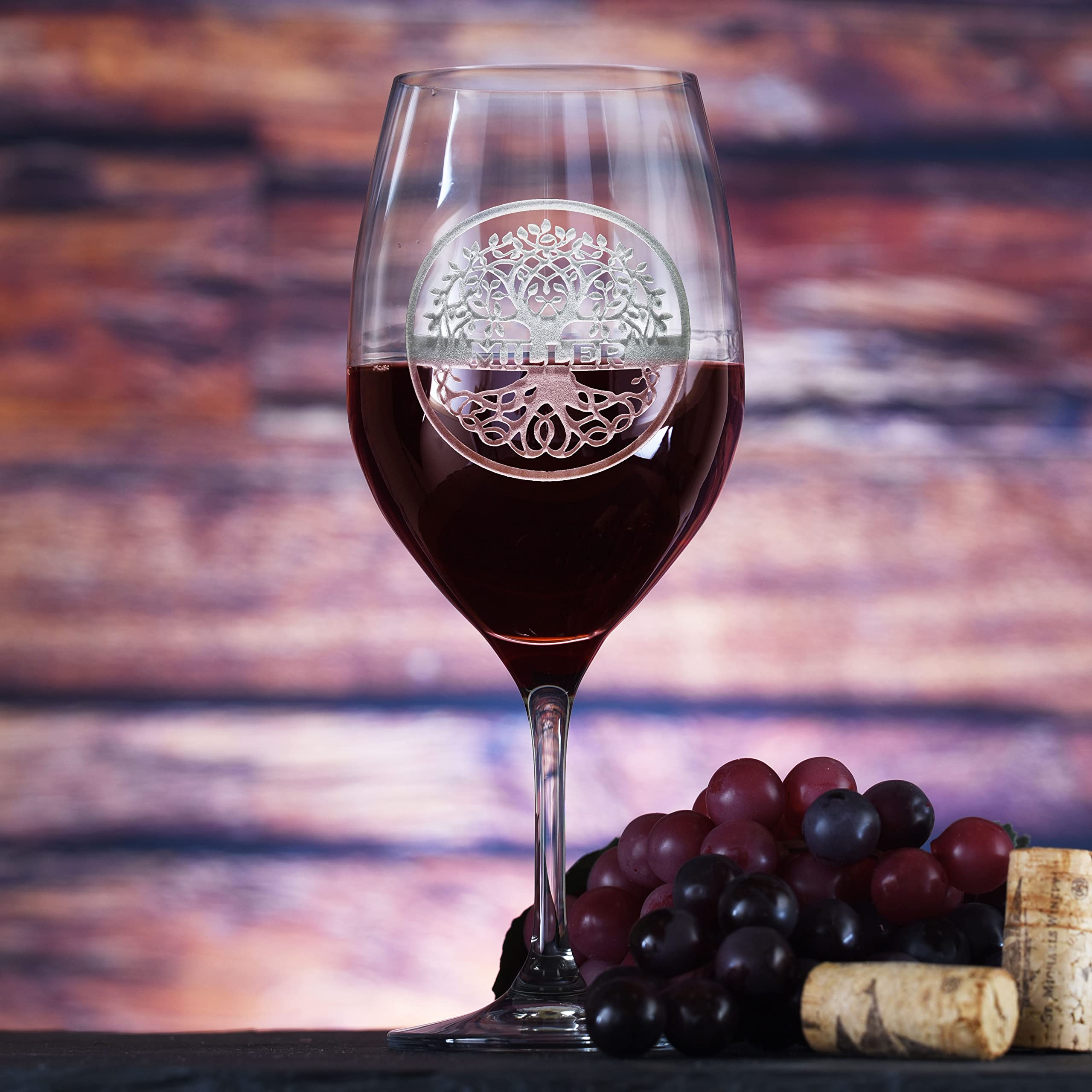 Personalized Family Tree Engraved Crystal Red Wine Glasses Set of 4 - Elegant Wedding, Anniversary & Housewarming Gifts for Couples & Parents - Perfect for Romantic Dinners & Special Celebrations
