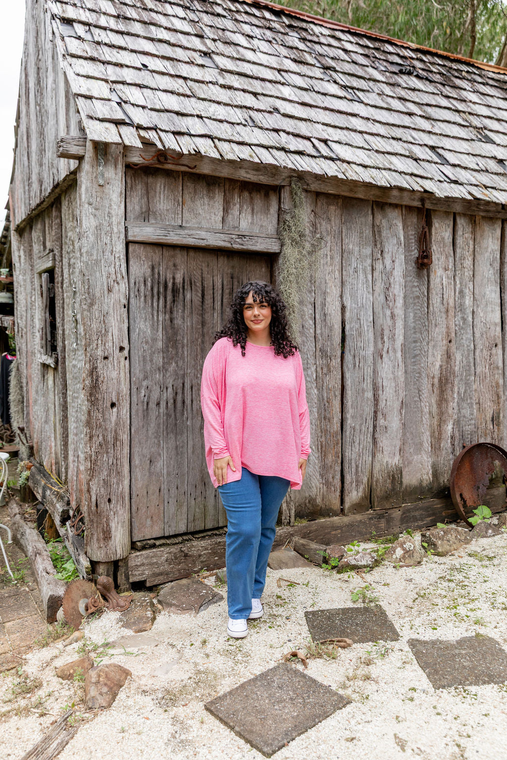 Women's Harlow Knit Top in Pink Marl - Soft Casual Sweater for Everyday Wear & Layering