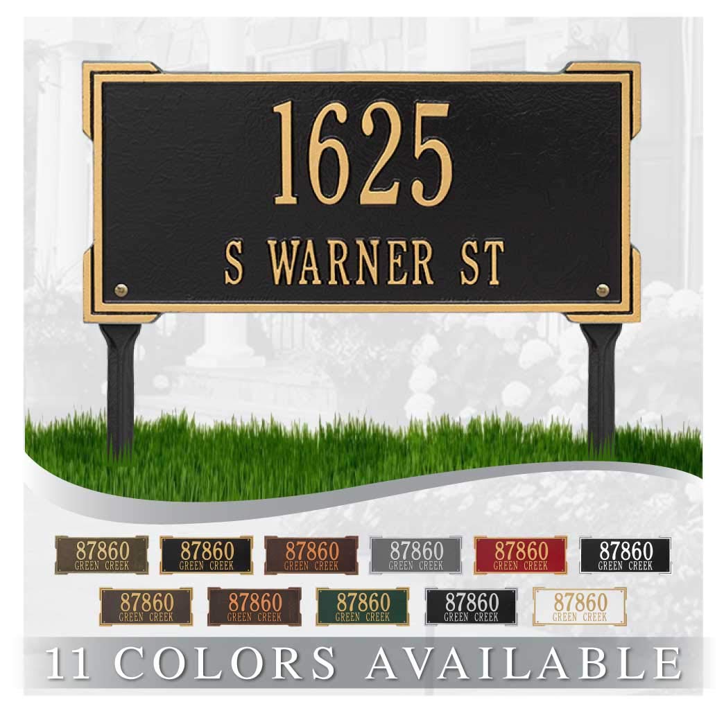 Whitehall™ Personalized Cast Metal Address Plaque - Custom Lawn Mounted Roanoke House Number Sign | Durable Outdoor Address Display for Home & Garden | Perfect for Mail Delivery, Emergency Services & Curb Appeal