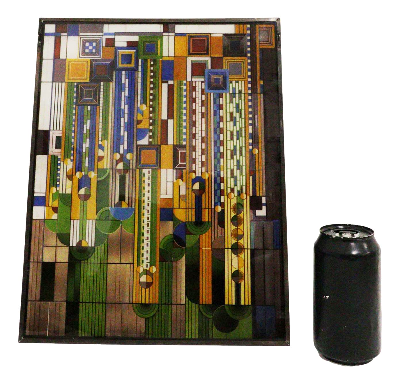 Ebros Frank Lloyd Wright Inspired Metal Framed Saguaro Cactus Stained Glass Wall Art - Southwestern Home Decor for Living Room, Bedroom & Office