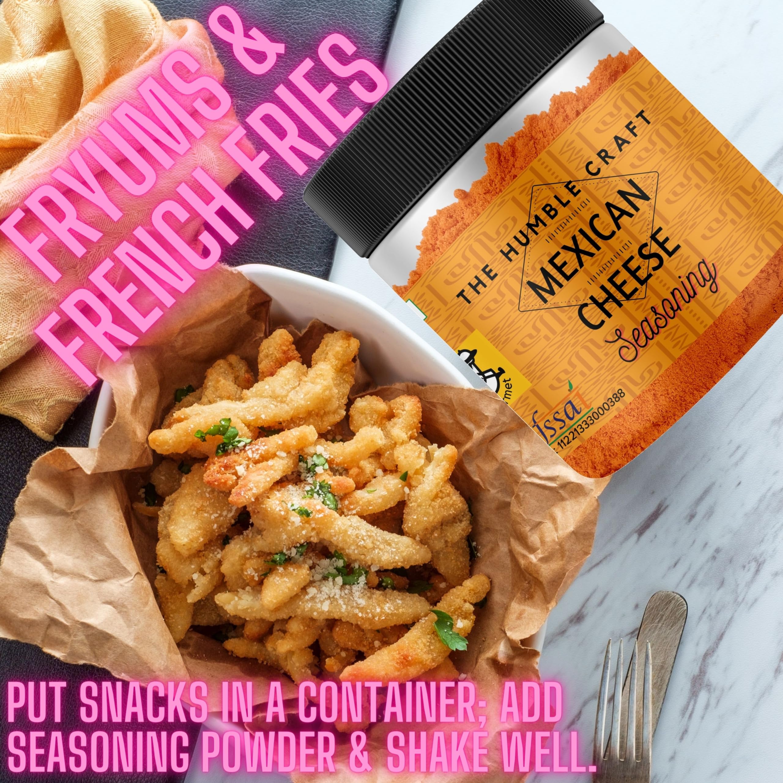 Humble Craft Mexican Cheese Popcorn Seasoning Powder - 100g | Fajita, Taco, Nachos & Burrito Seasoning | Perfect for Popcorn, Fries, Tortillas & Enchiladas | Authentic Cheese Flavor for Snacks & Mexican Dishes