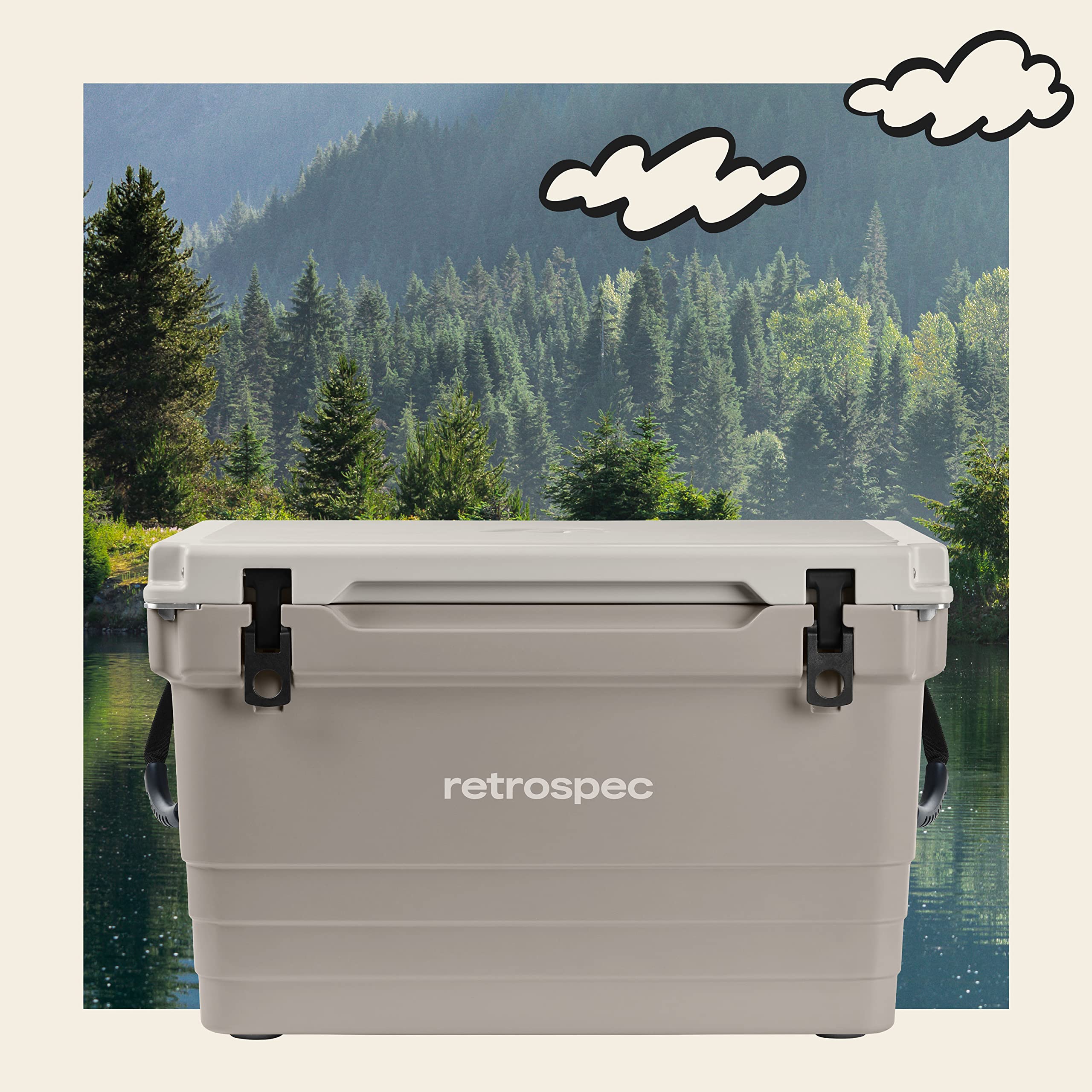 Retrospec Palisade 65 Qt Rotomolded Cooler - Heavy Duty Insulated Ice Chest with Built-in Bottle Opener, Tie-Down Slots & Dry Storage Basket - Perfect for Beach Trips, Camping, Tailgating & Outdoor Adventures - Dune Color