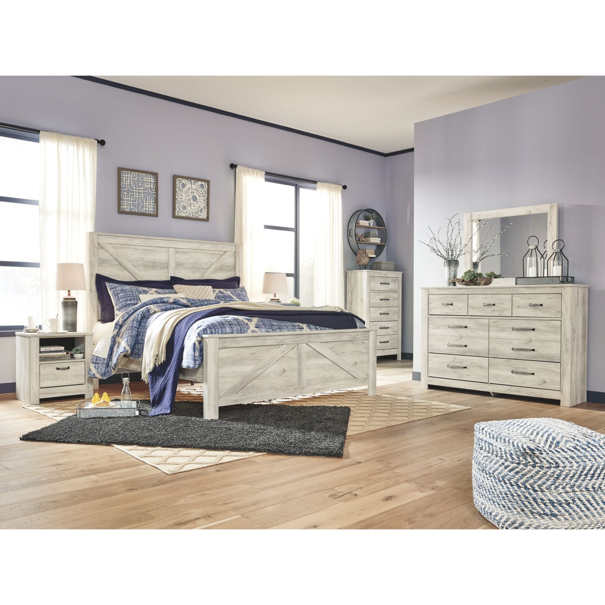 Bellaby King Panel Bed - White Wash Finish, Solid Wood Frame, Modern Farmhouse Style - Perfect for Master Bedrooms, Guest Rooms & Cozy Retreats