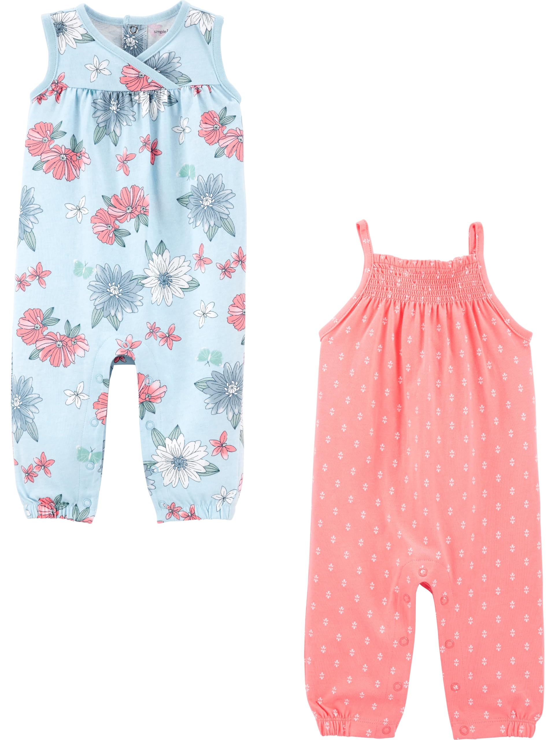 Carter's Baby Girls 2-Pack Fashion Jumpsuits - Soft & Comfortable Rompers for Playtime & Outings | Simple Joys Collection