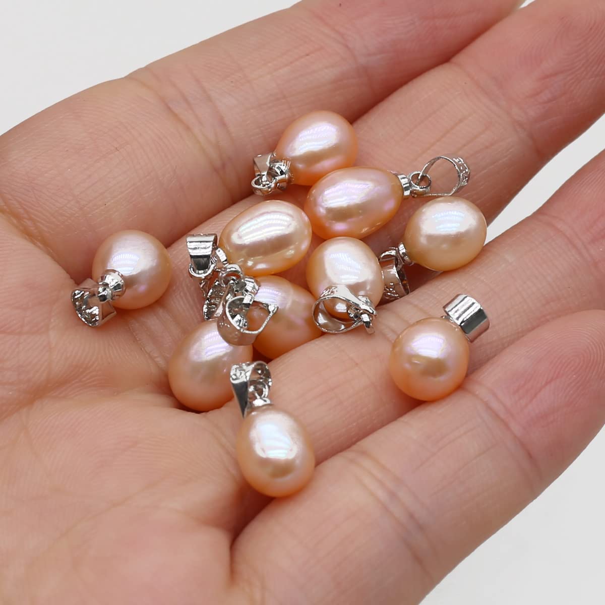 LE SKY 10 Pcs AAA Grade Natural Pink Freshwater Cultured Pearl Pendants - Rice Shape 7-8mm Pearl Beads for Jewelry Making DIY, Necklace & Bracelet Charms - Perfect for Wedding, Bridal & Handmade Jewelry Designs