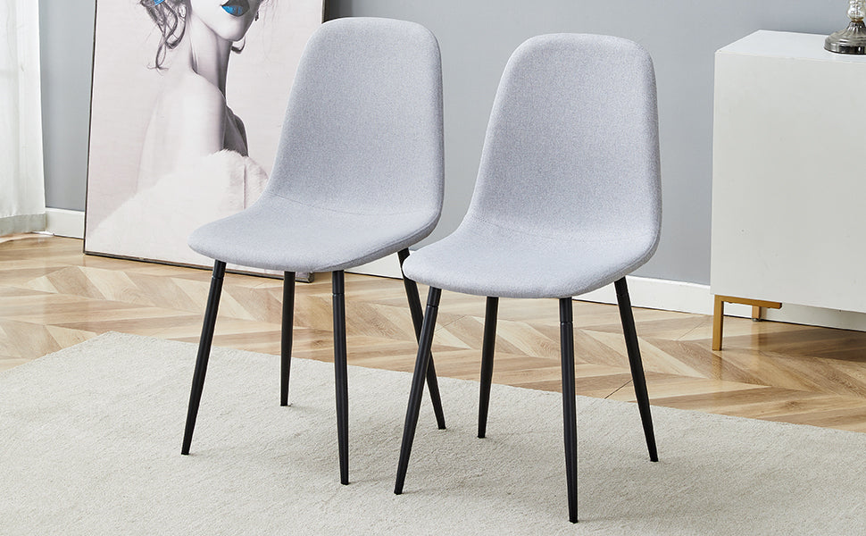Comfortable Linen Cotton Dining Chair Set of 4 - Light Gray Modern Upholstered Chairs with Integrated Seat & Backrest for Kitchen, Dining Room & Home Decor