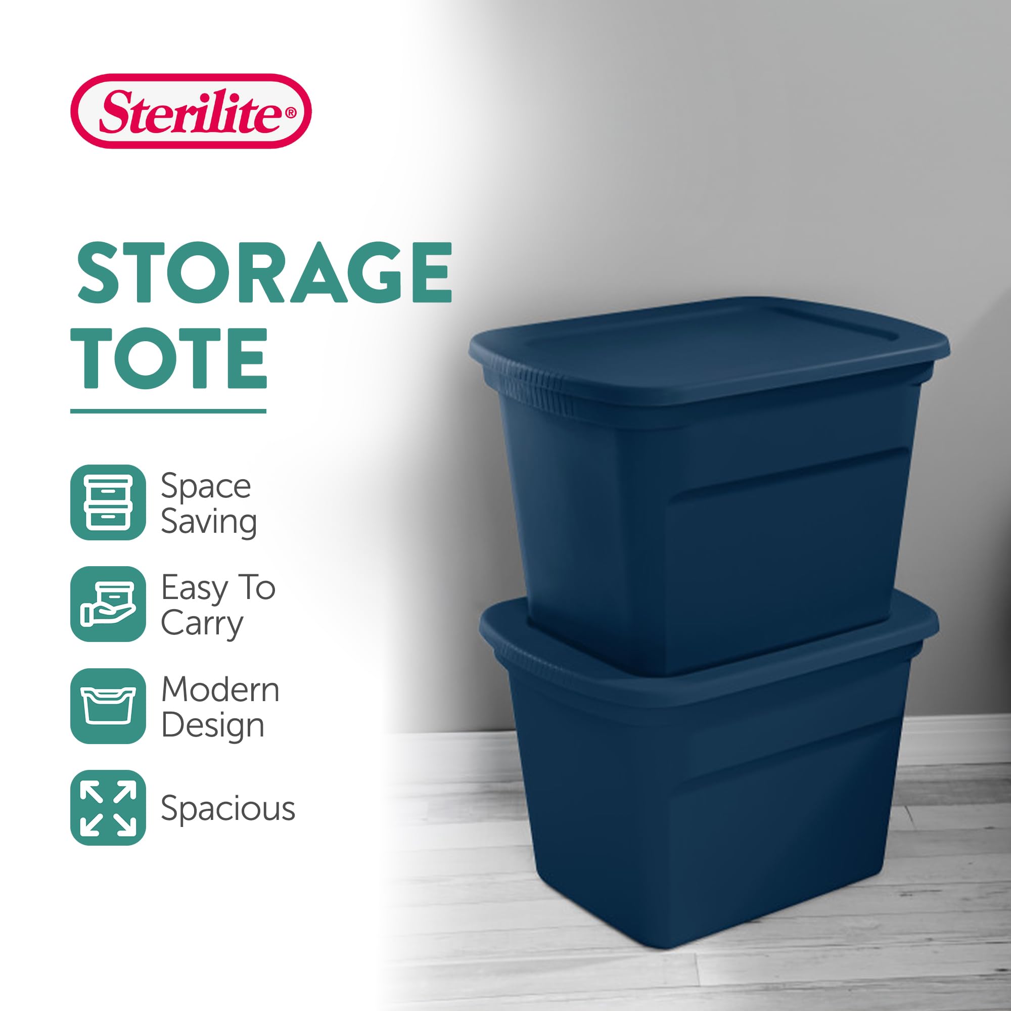 Sterilite 8-Pack 18 Gallon Plastic Storage Bins with Lids, Durable Stackable Tote Containers in Marine Blue - Perfect for Home Organization, Garage Storage & Moving Supplies