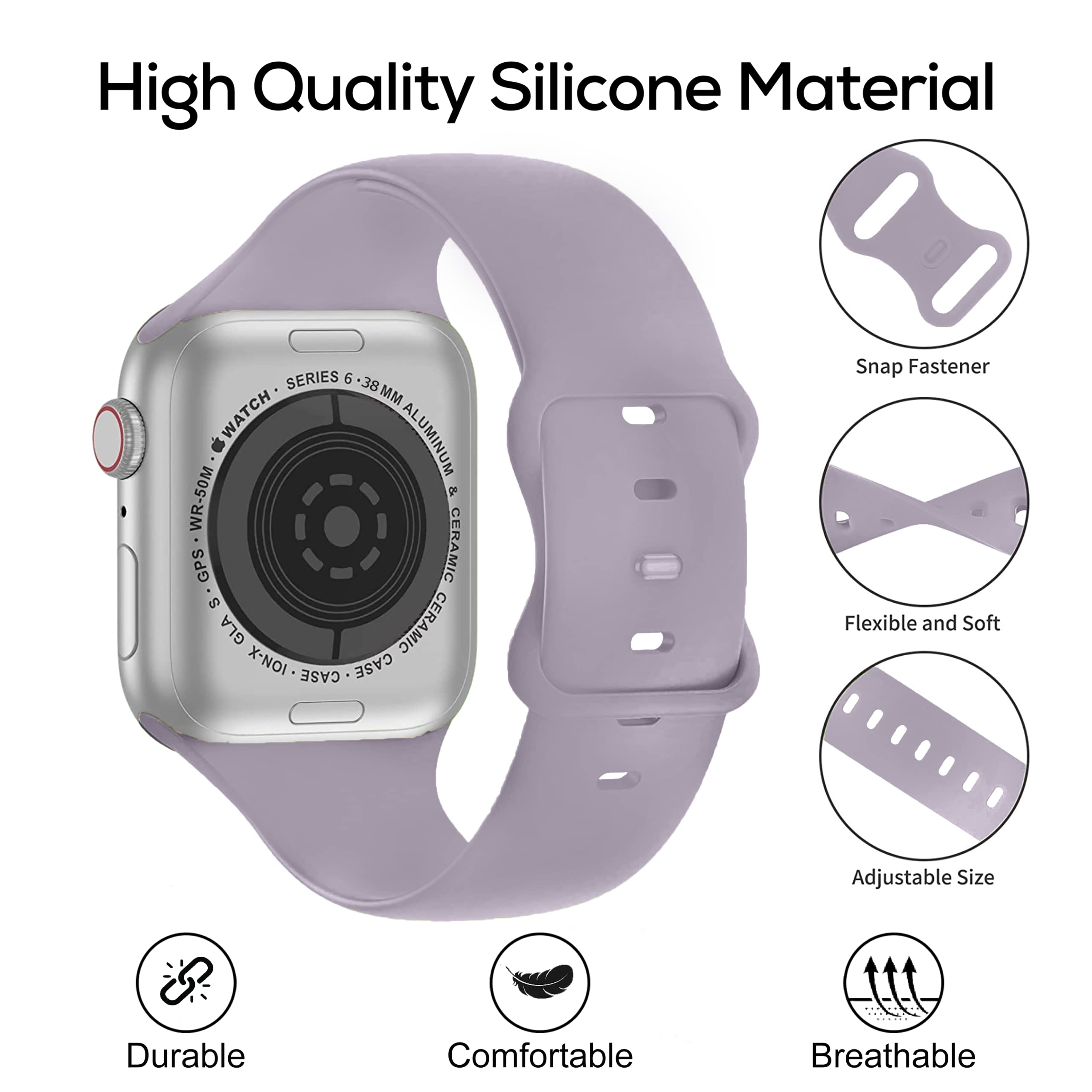 Premium Soft Silicone Apple Watch Bands 38mm 40mm 41mm - Sport Replacement Strap with Secure Clasp for iWatch Series SE/7/6/5/4/3/2/1 - Comfortable & Durable for Women & Men - Perfect for Workouts, Running & Everyday Wear