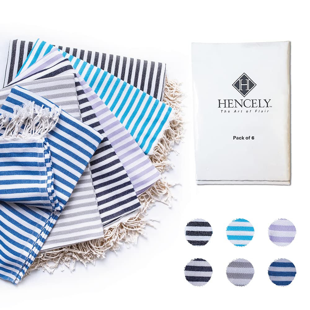 Premium Stripe Turkish Beach Towel Set of 6 - Soft & Absorbent Aqua Blue Bath Towels for Pool, Beach, Spa & Yoga - Quick Dry Lightweight Travel Towels
