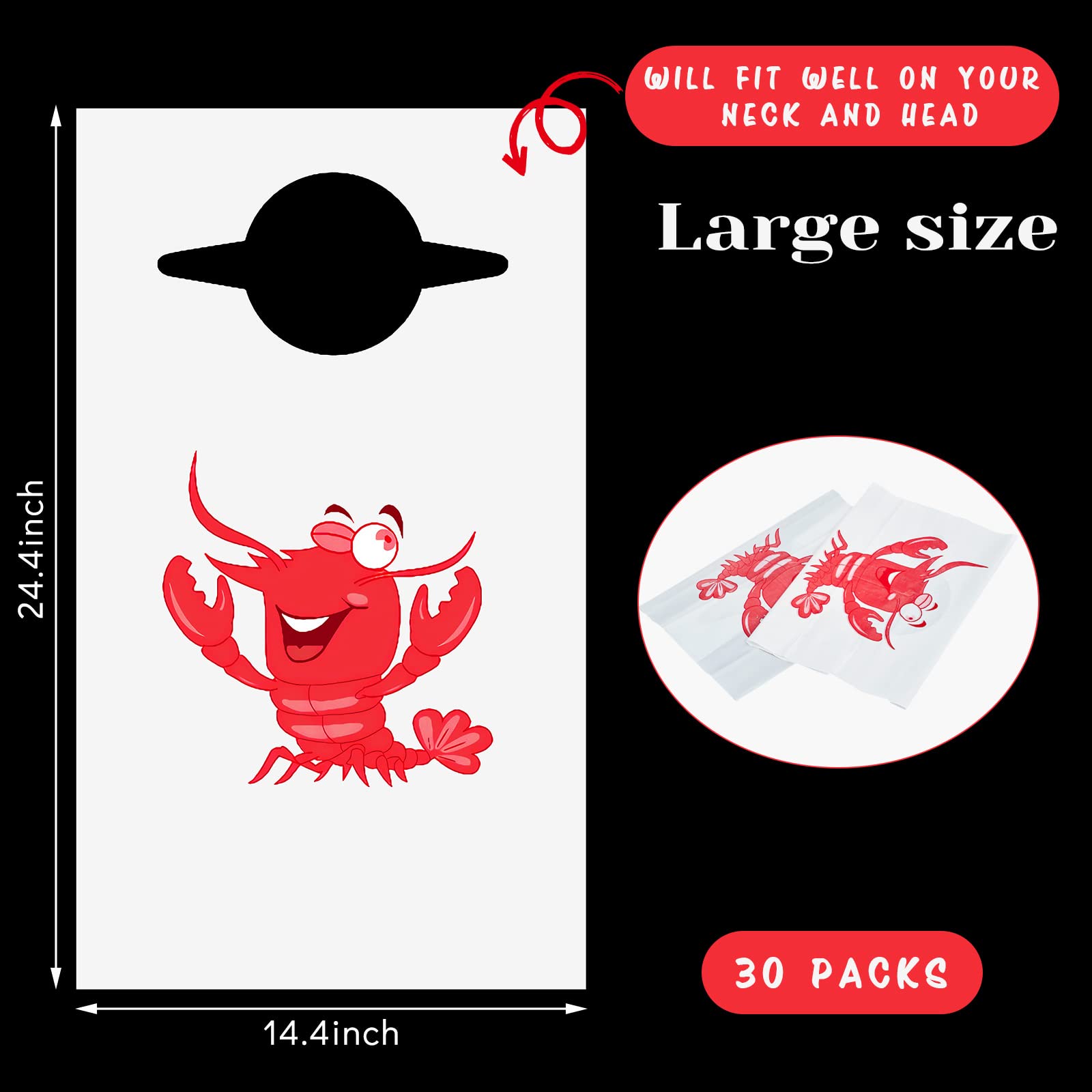 30 Pcs Disposable Crawfish Bibs & 2 Pcs 54x108 Inch Red Gingham Tablecloths - Crawfish Boil Party Set for Seafood Restaurants, Picnics, Outdoor Gatherings & Summer BBQs