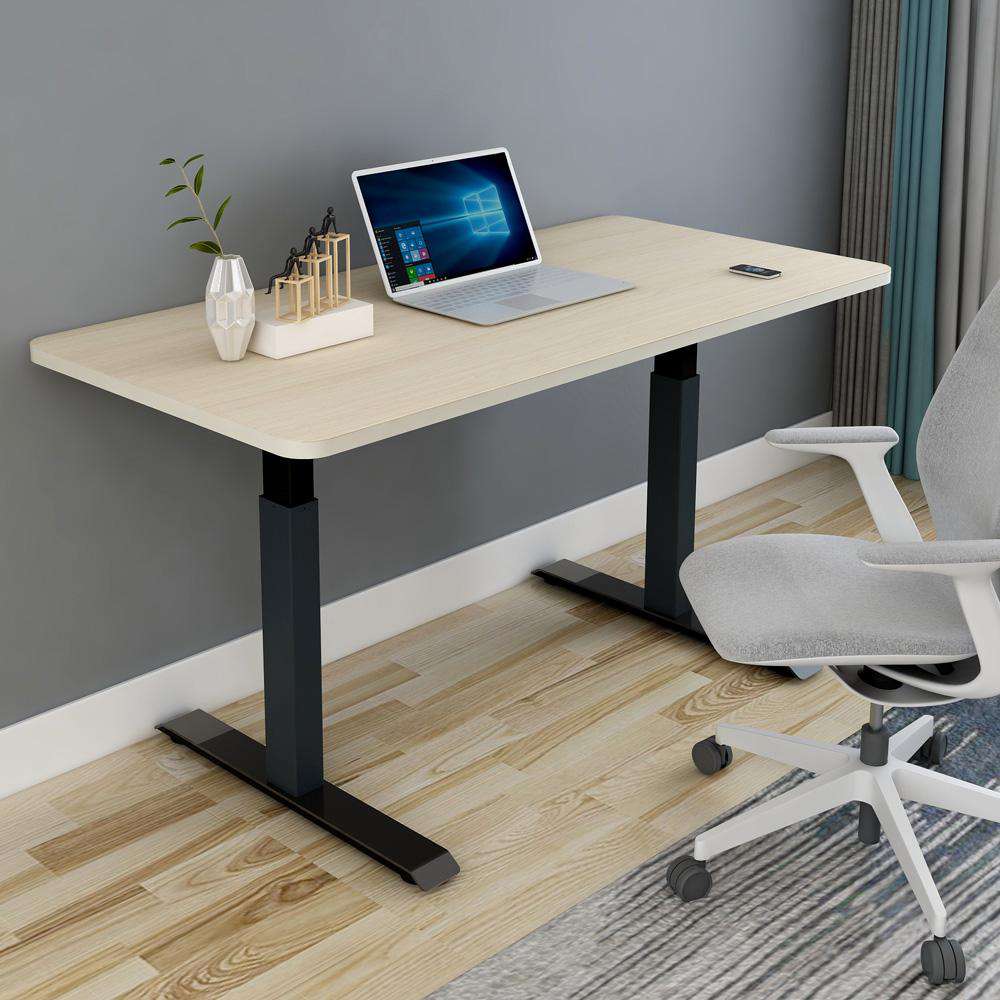 160cm Electric Height Adjustable Standing Desk with Maple Top - Single Motor Sit Stand Workstation for Home Office (Black Frame) | Ergonomic Workspace Solution for Remote Work & Study