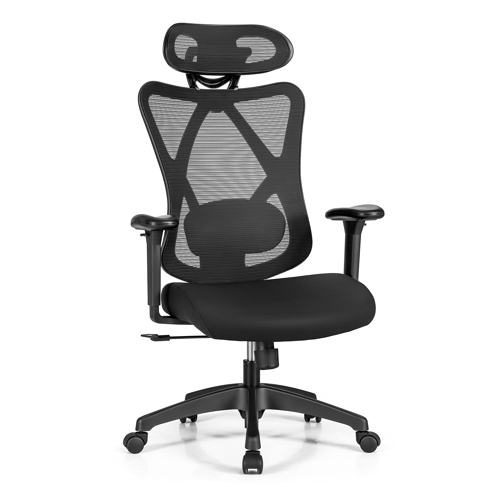 Giantex Ergonomic Office Chair - Adjustable Lumbar Support, Armrests & Headrest - High Back Mesh Computer Desk Chair with Casters - Swivel Executive Chair for Home Office & Gaming (Black)