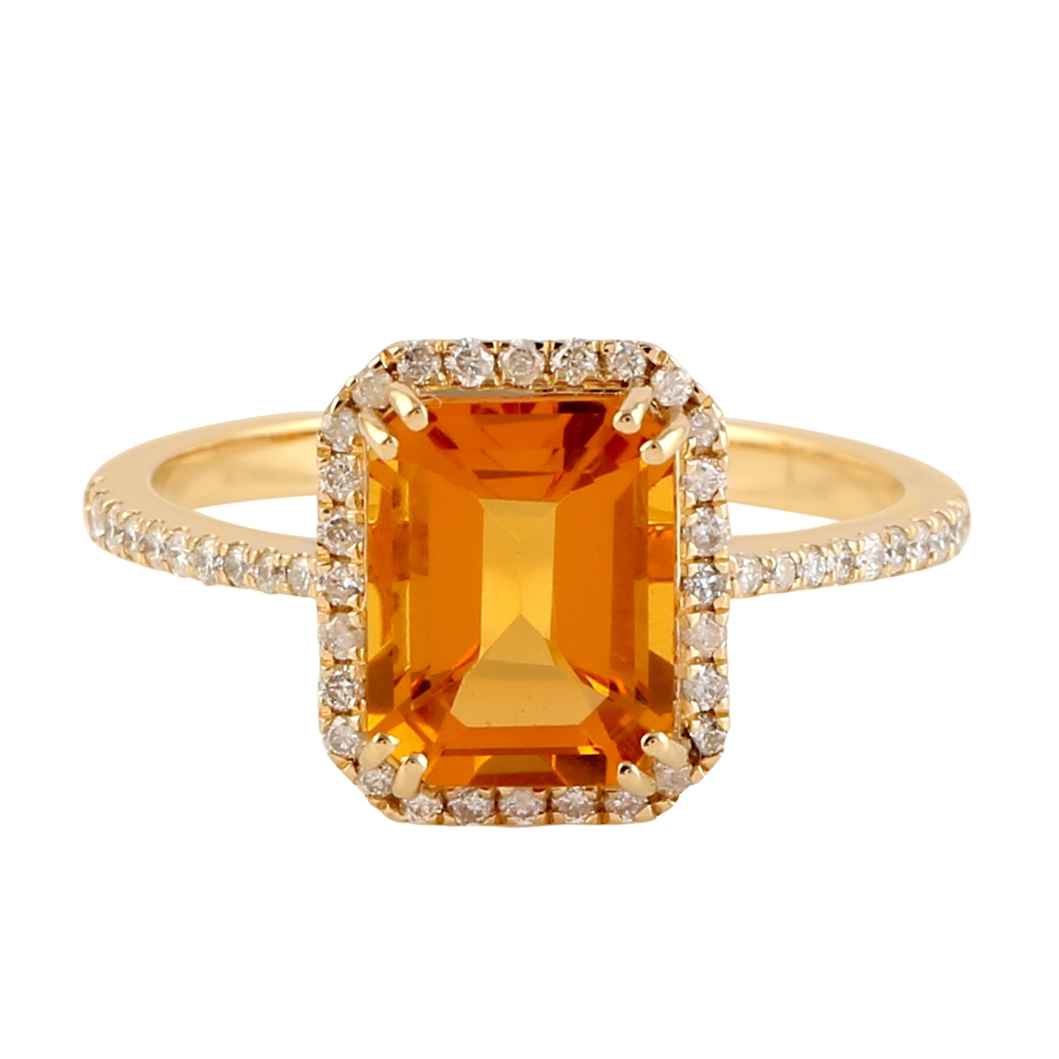 Exquisite Baguette Cut Citrine Pave Diamond Solitaire Ring in 14K Yellow Gold | Elegant Engagement & Wedding Jewelry for Women | Perfect for Anniversary Gifts & Special Occasions