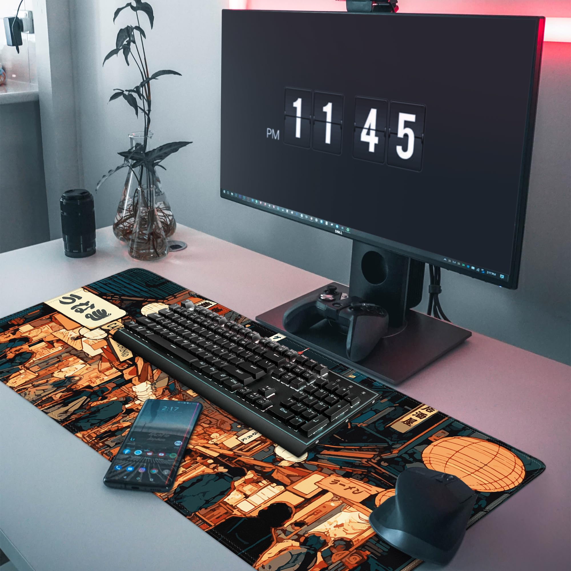 Japanese Anime Gaming Mouse Pad - Large 31.5 x 11.8 Inch Extended XL Non-Slip Desk Mat with Stitched Edges for PC, Keyboard & Mouse - Perfect for Gaming Setup, Office Work & Home Computer Use