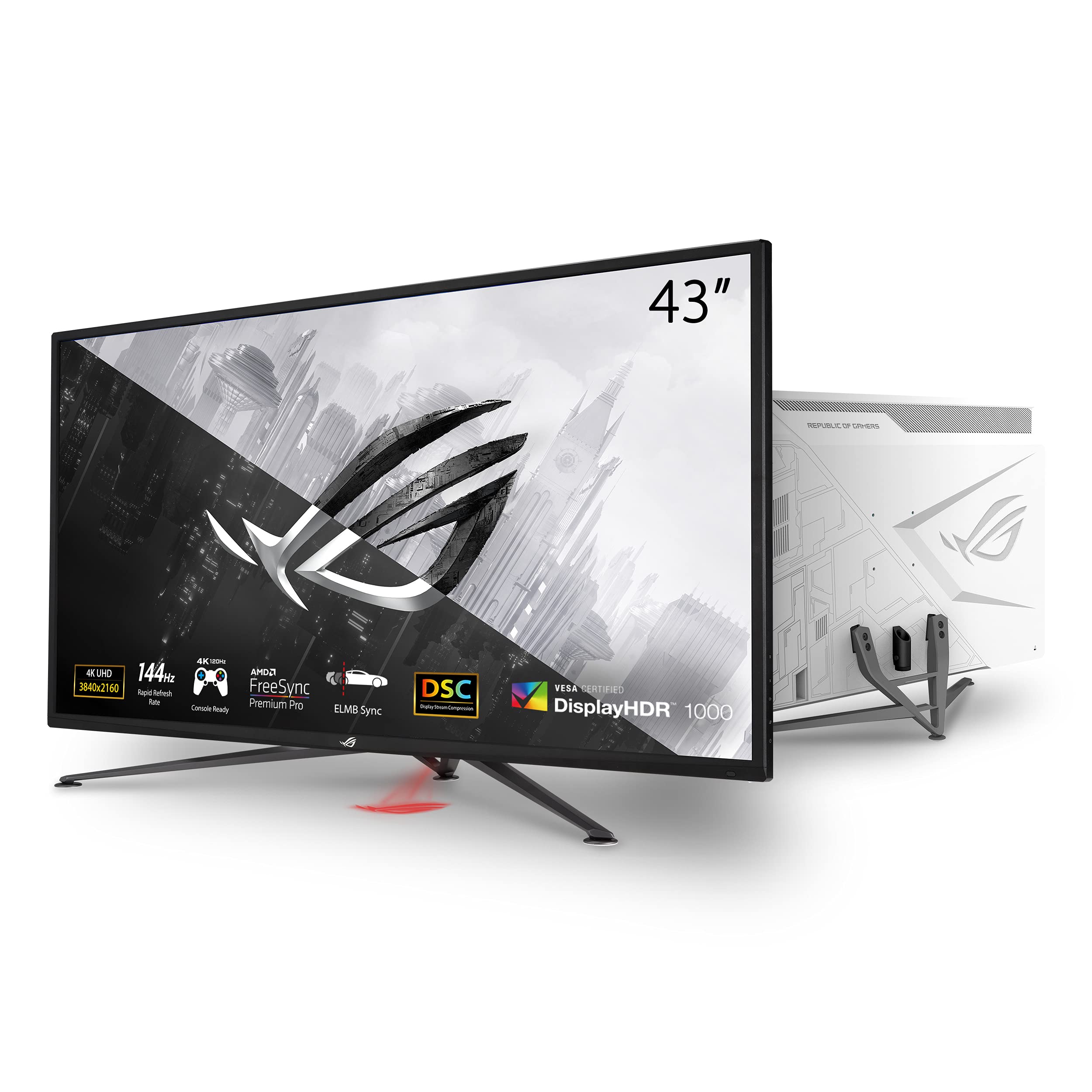 ASUS ROG Strix XG43UQ 43-Inch 4K UHD Gaming Monitor - 144Hz Refresh Rate, 1ms MPRT, FreeSync2 HDR, DisplayHDR 1000, DSC, VA Panel, 16:9 Aspect Ratio, 3840x2160 Resolution, DisplayPort & HDMI 2.1 - Perfect for Competitive Gaming, Streaming & Professional Content Creation