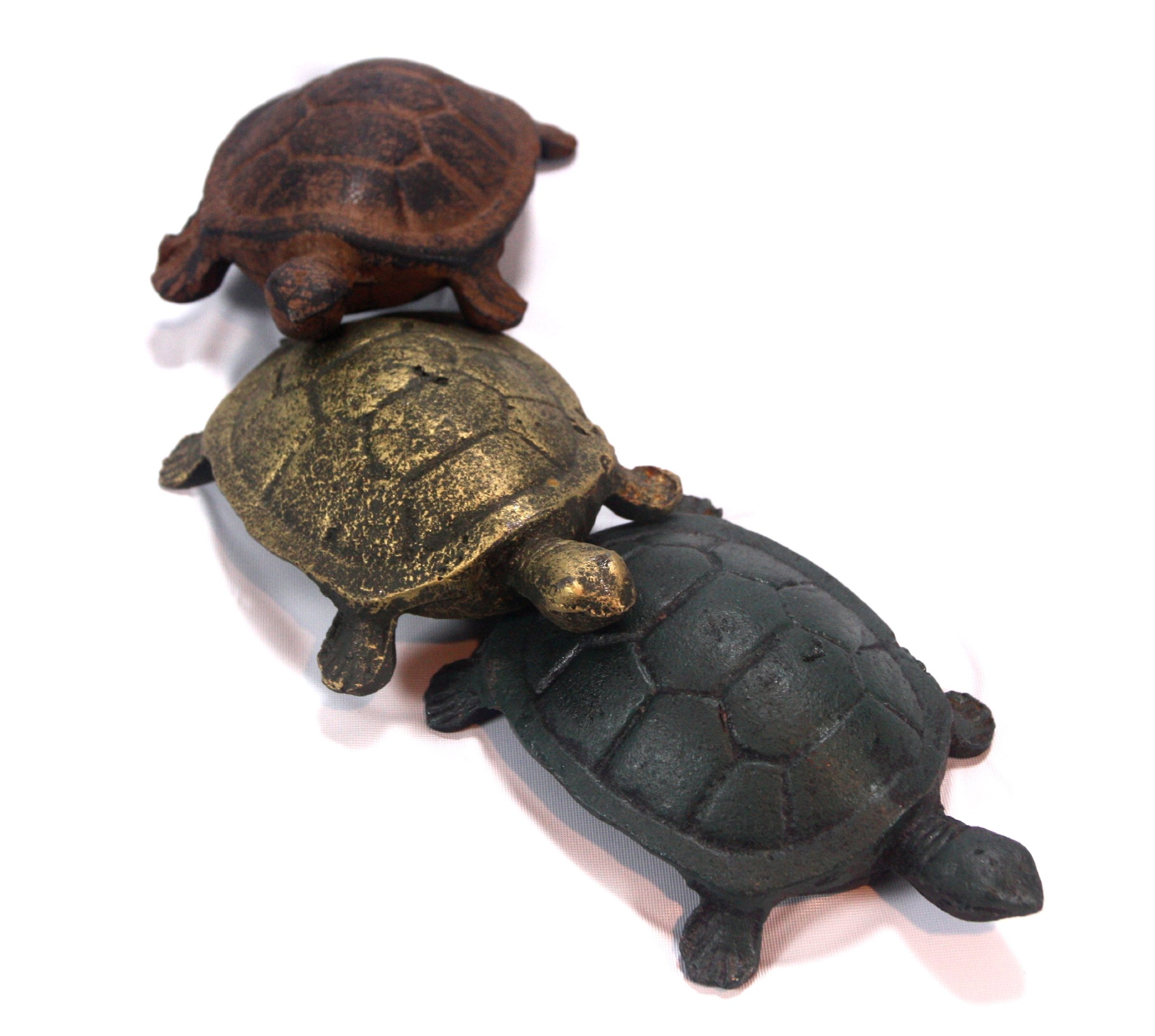 Turtle Friends Cast Iron Garden Ornaments - Set of 3 Handmade Rustic Outdoor Decor for Patio, Yard & Lawn - Perfect for Garden Landscaping & Backyard Decoration