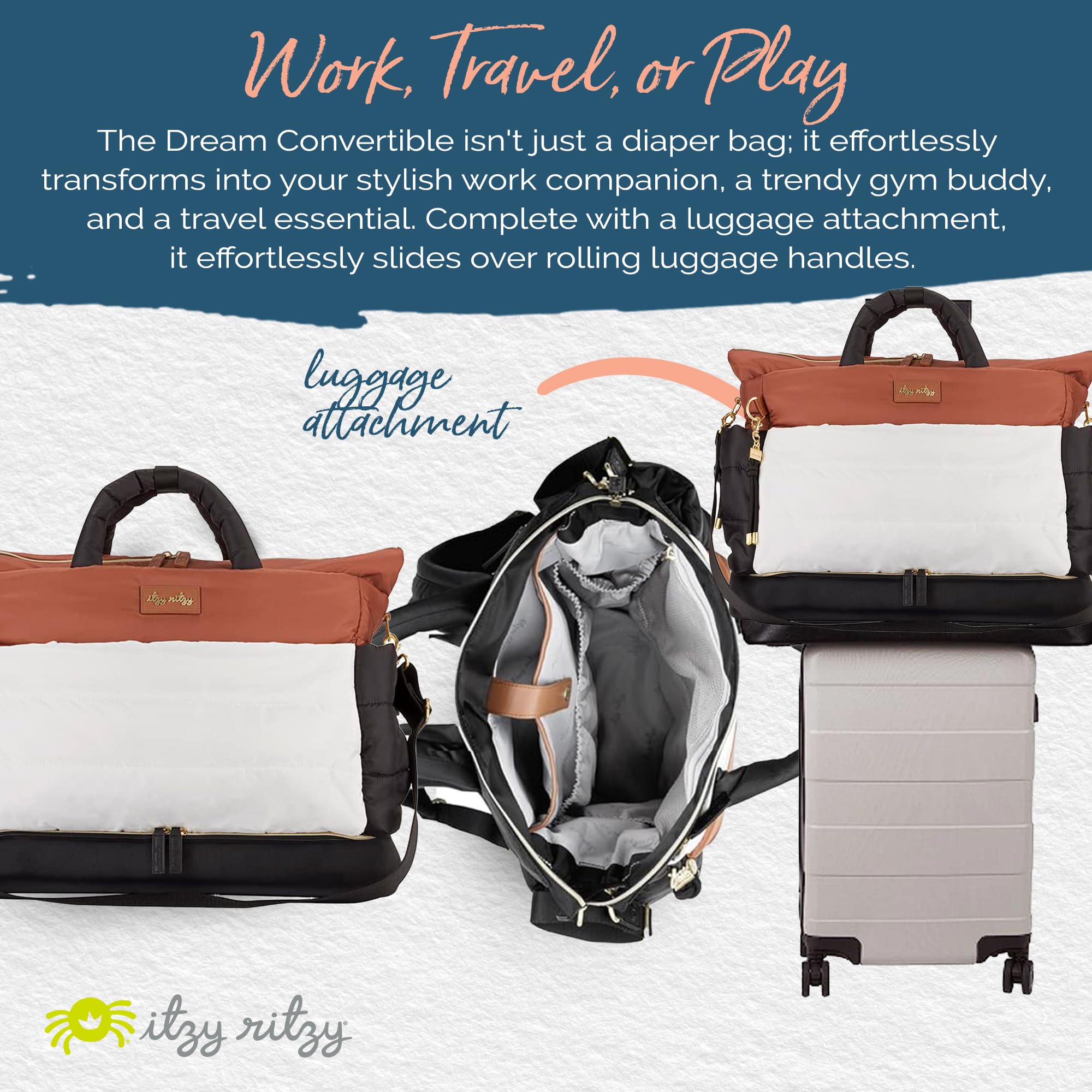 Itzy Ritzy Dream Convertible Diaper Bag - Baby Tote Backpack with 14 Pockets & Changing Pad, Coffee & Cream | Perfect for Moms, Travel & On-the-Go Parenting Essentials