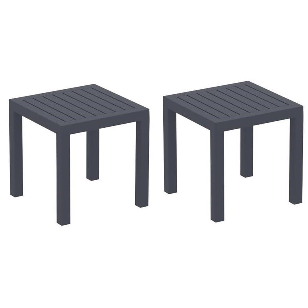 Dark Gray Resin Patio Side Table Set - 2-Piece Square Outdoor Furniture for Poolside, Garden & Deck Use