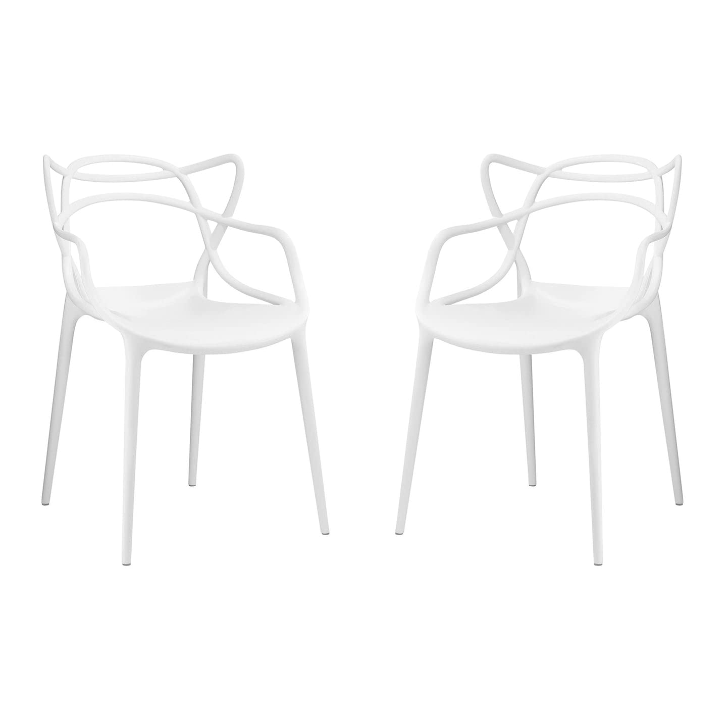 Mid-Century Modern White Plastic Dining Chairs Set of 2 - 18