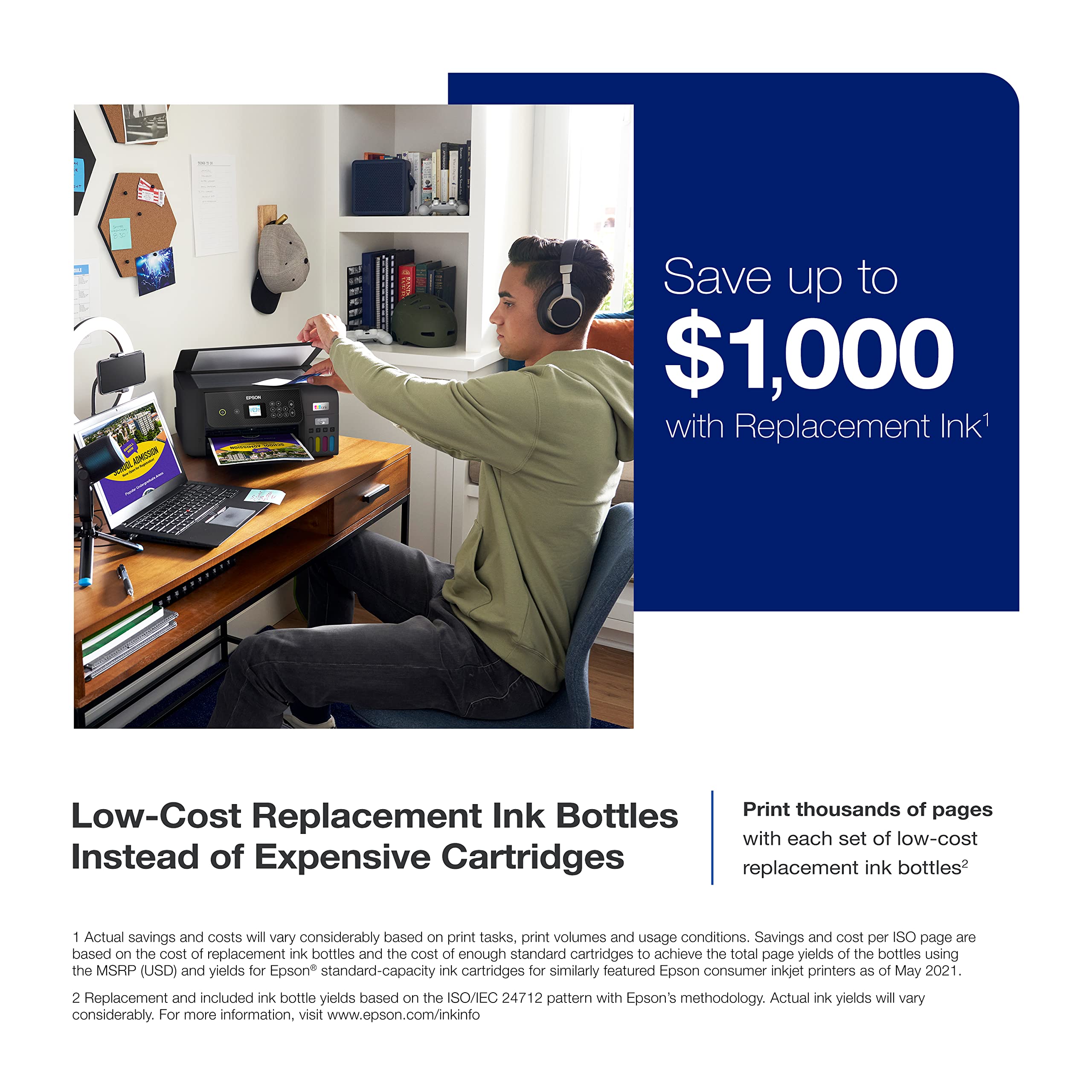 Epson EcoTank ET-2800 Wireless Color All-in-One Printer with Scan, Copy & Fax - Cartridge-Free Supertank System for Home & Small Office Use - Ideal for Printing, Scanning Documents & Family Photos - Black