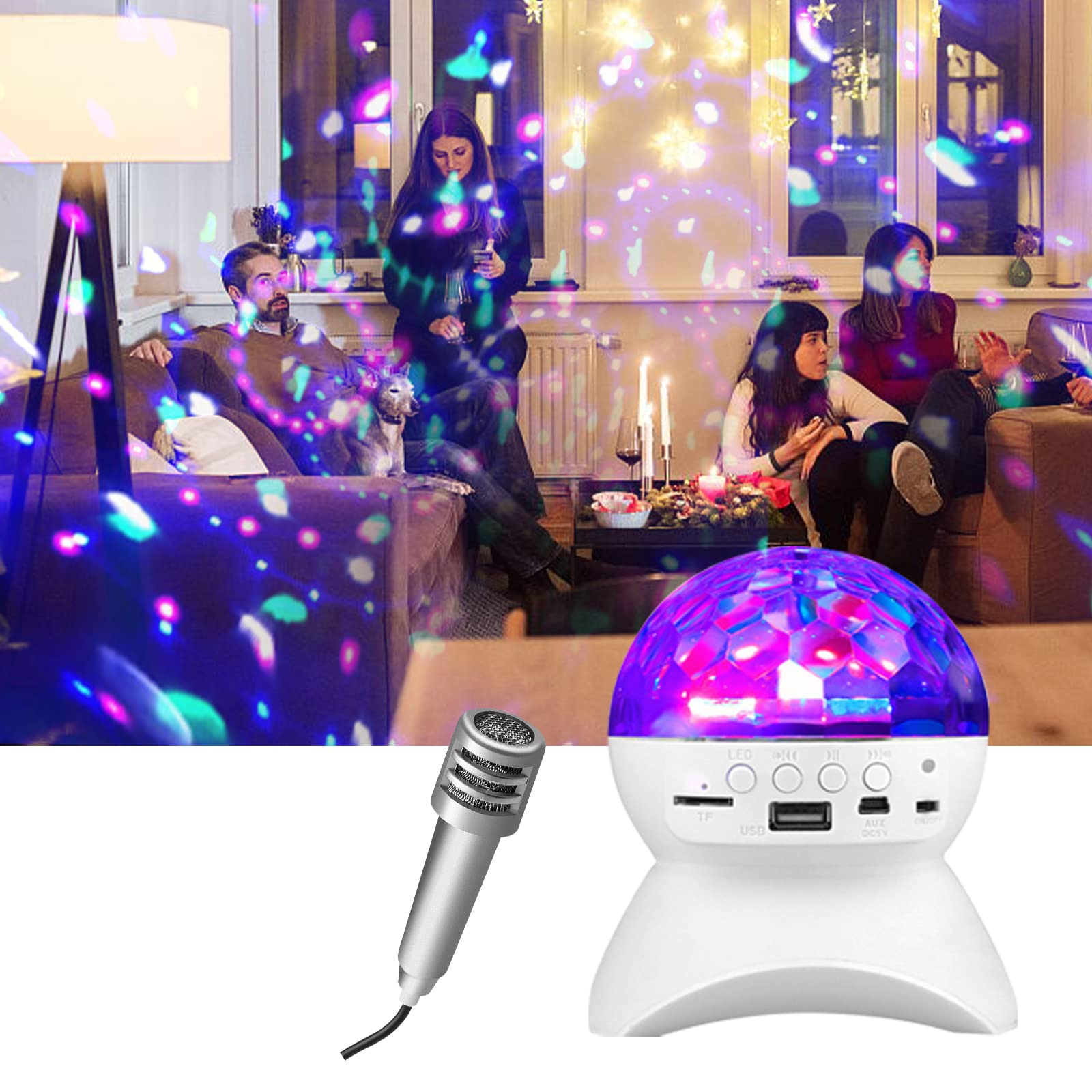 MINKOKAR Disco Ball Light Speaker with Microphone - Bluetooth Party Lights, 9-Color Sound Activated Strobe Night Light, Portable Mini Ball Light for Bedroom, Show, Birthday Gift for Kids - Perfect for Parties, Home Decor & Entertainment Events