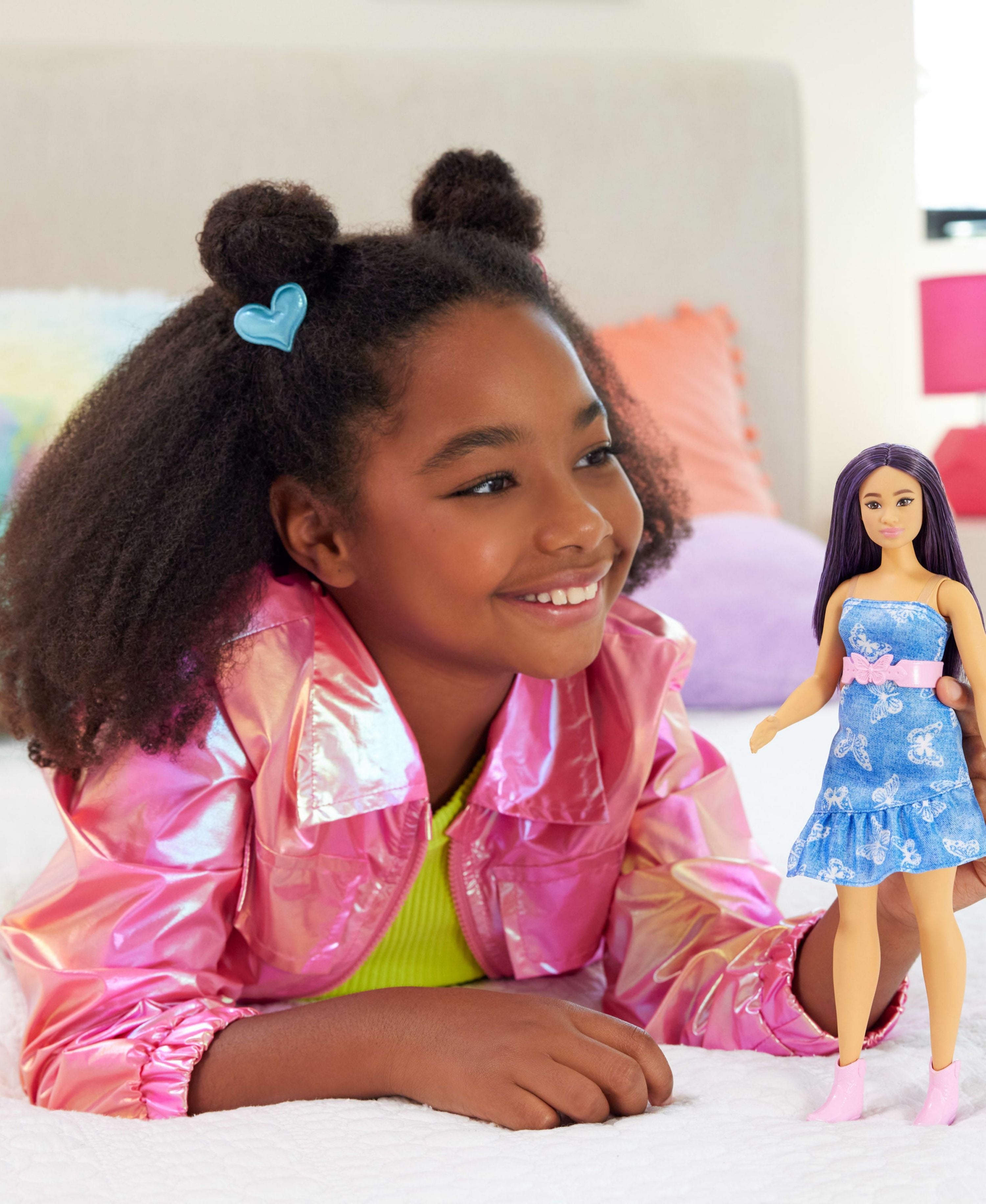 Barbie Fashionistas Doll #231 with Purple Hair & Denim Butterfly Dress - Perfect for Kids' Birthday Gifts & Collectible Display