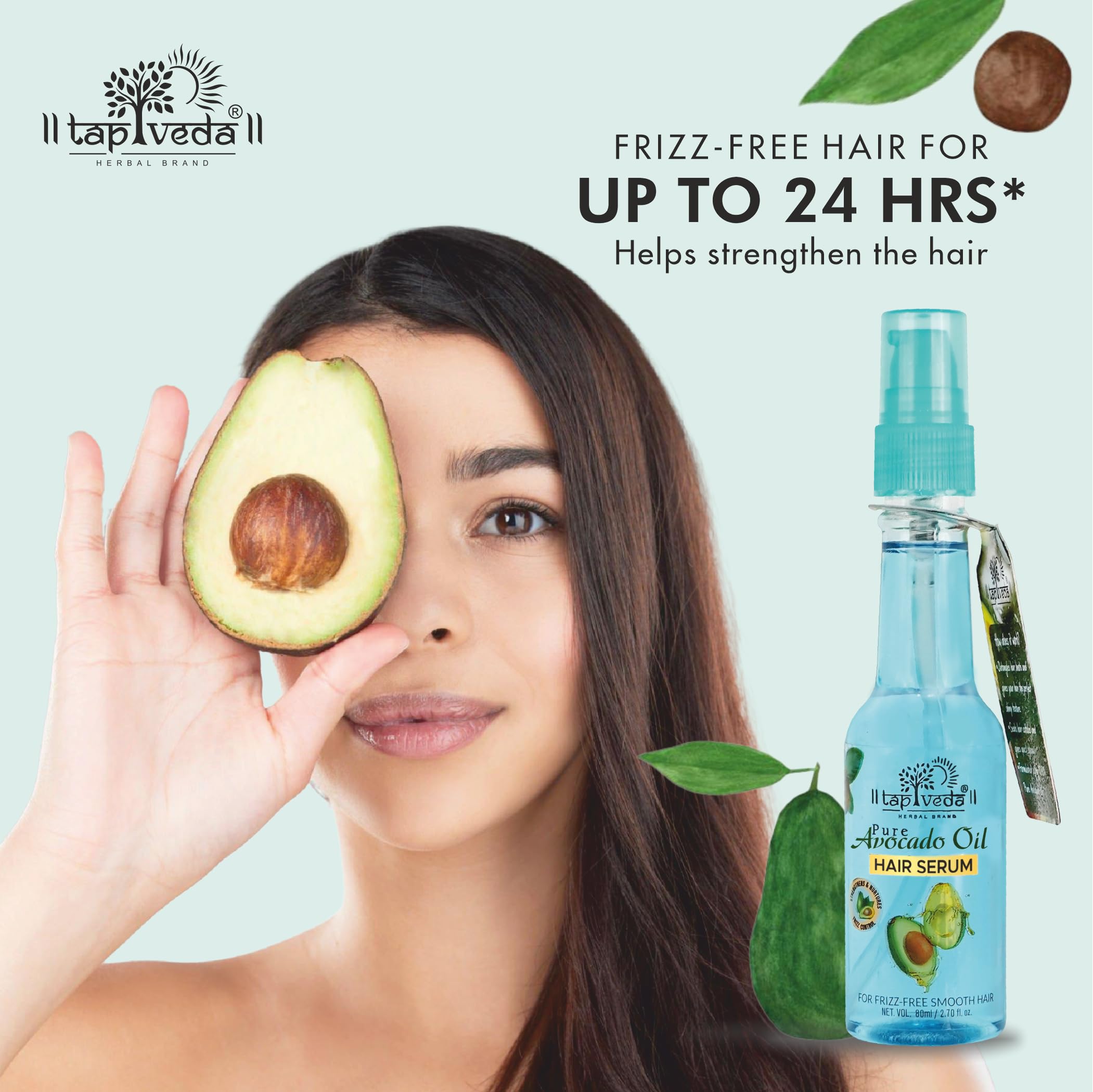 Tapveda Pure Avocado Oil Hair Serum 80ml - Frizz Control & Smoothing Treatment for All Hair Types (Men & Women) | Perfect for Daily Hair Care, Heat Protection & Styling