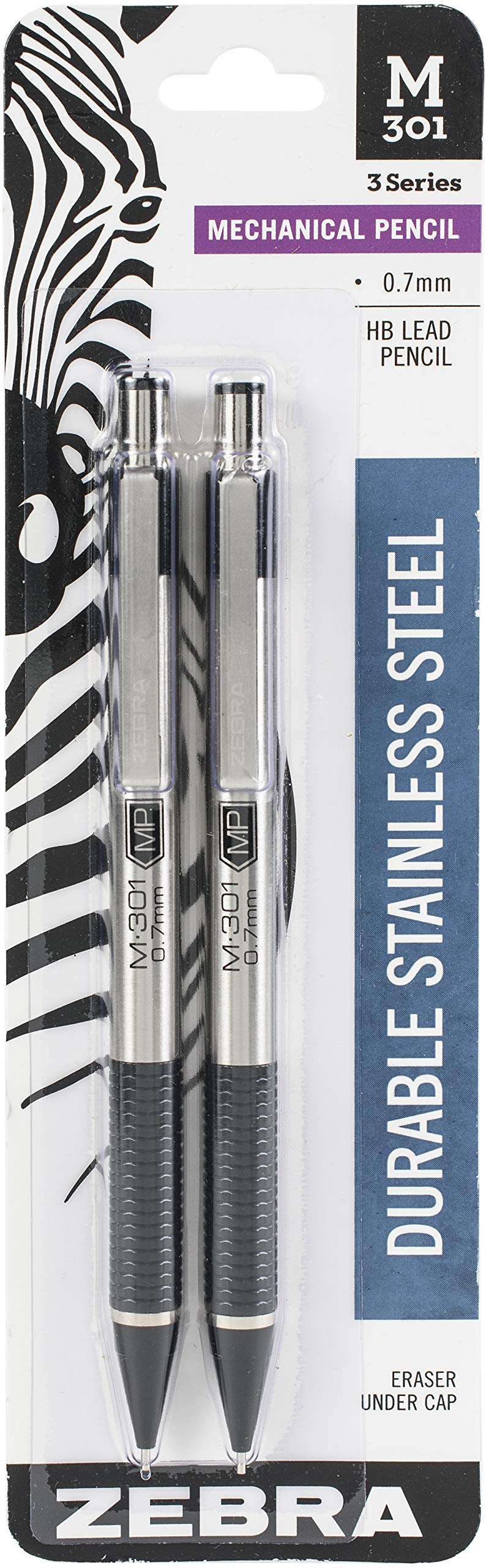 Zebra M-301 Stainless Steel Mechanical Pencil 0.7mm - 2 Pack for School, Office & Sketching | Durable Metal Barrel Writing Tool for Students & Professionals