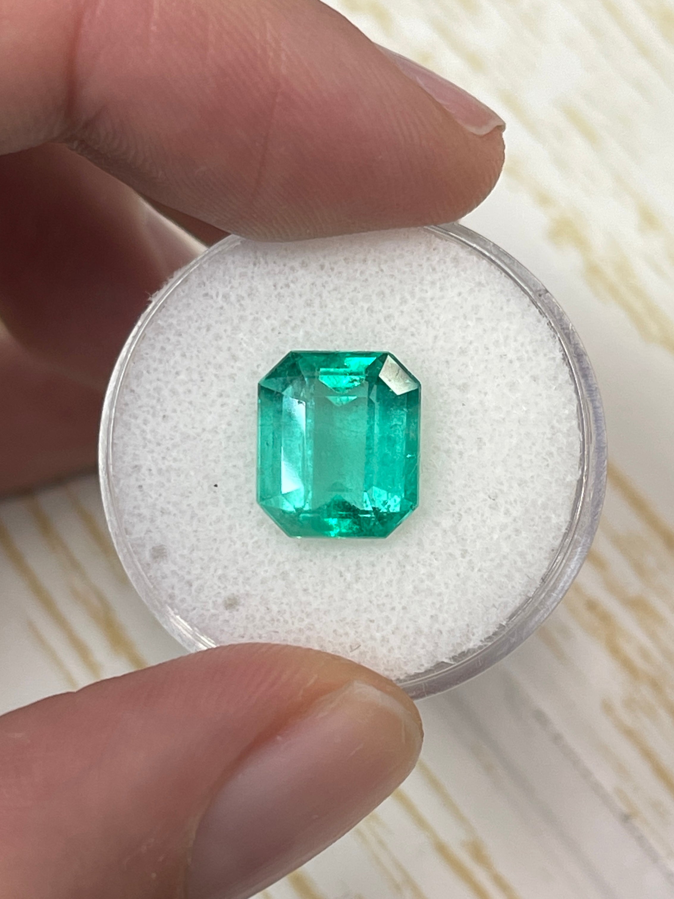 4.24 Carat Bluish Green Natural Loose Colombian Emerald - 10.6x9mm Classic Emerald Cut Gemstone for Jewelry Making & Engagement Rings