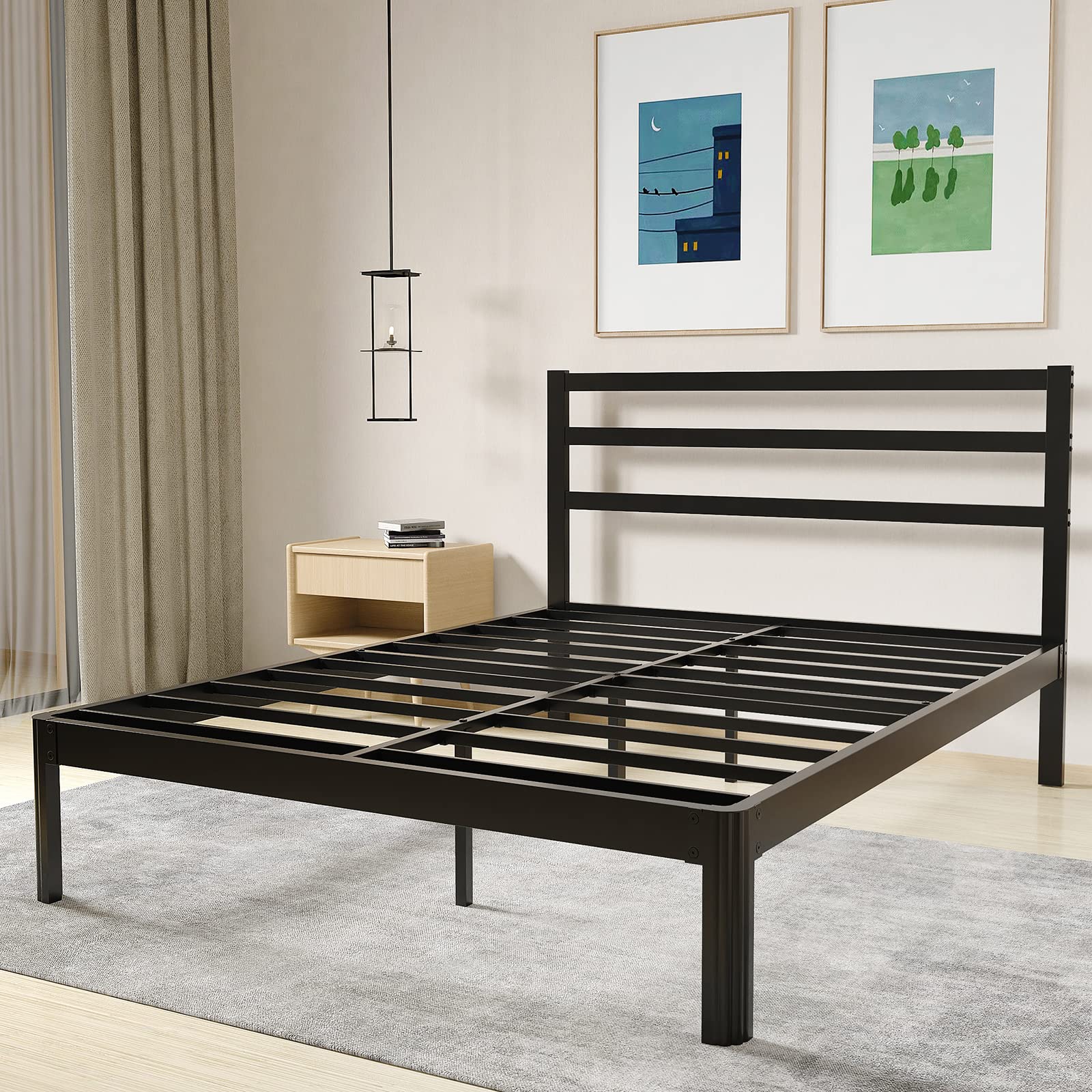 Woozuro California King Bed Frame with Headboard - Heavy Duty Metal Platform Bed with Round Corner Legs | No Box Spring Needed, Sturdy Mattress Foundation | Noise-Free, Easy Assembly in Black | Perfect for Master Bedrooms & Guest Rooms