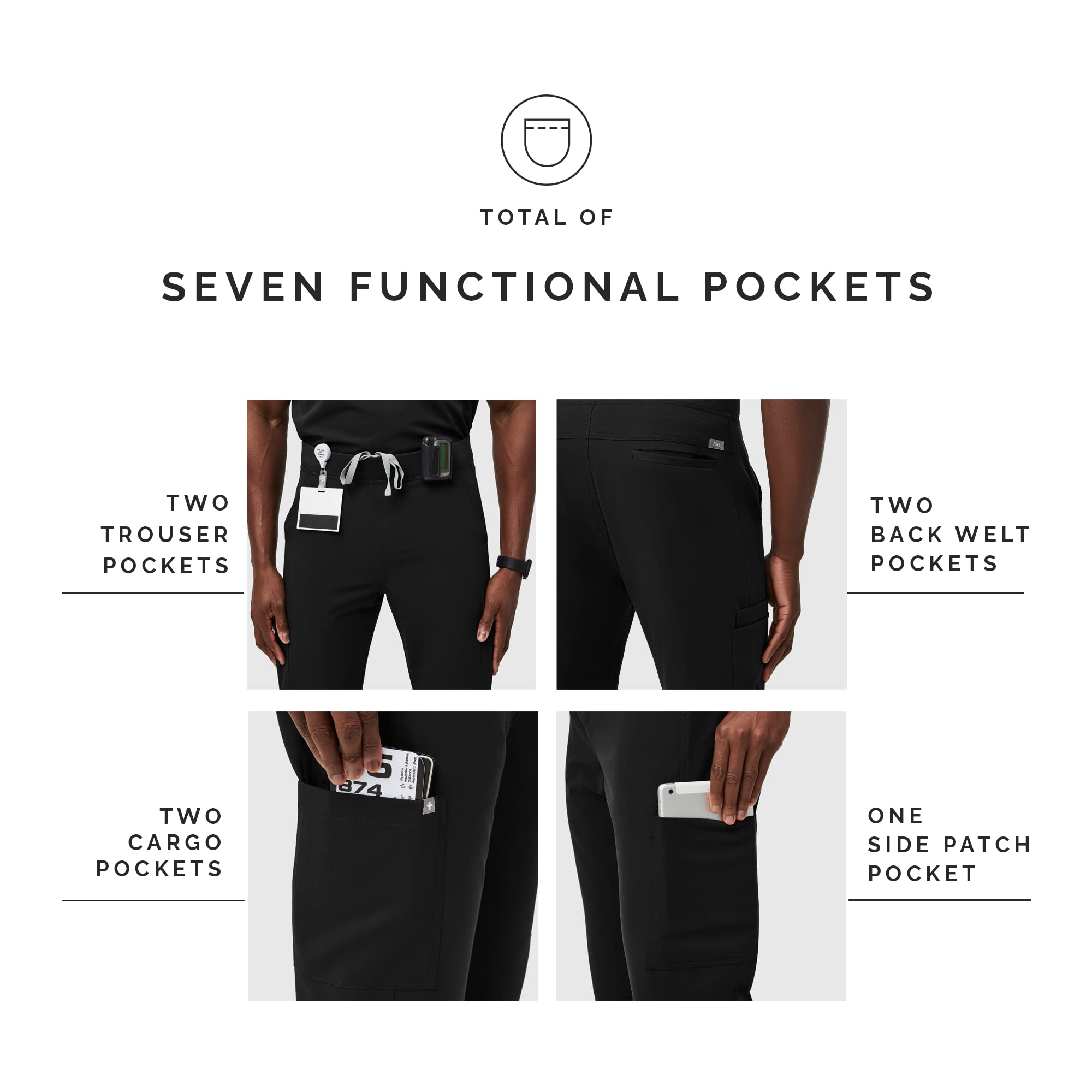 FIGS Axim Cargo Scrub Pants for Men - Classic Fit, Straight Leg, 7 Pockets, 4-Way Stretch, Anti-Wrinkle, Comfortable Workwear for Doctors, Nurses & Healthcare Professionals