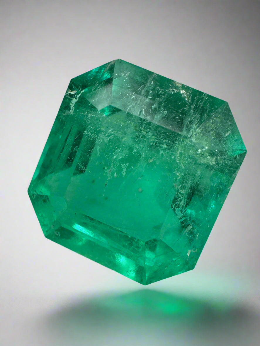 6.93 Carat 12x11.5mm Medium Green Natural Loose Colombian Emerald Asscher Cut Gemstone for Jewelry Making, Engagement Rings & Luxury Gifts