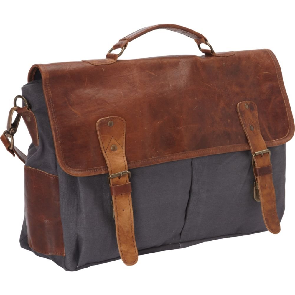 Sharo Genuine Leather Laptop Messenger Bag for Men & Women - Professional Business Briefcase with Adjustable Strap (Brown Leather/Gray Canvas) - Perfect for Office, Work, Travel & Daily Commute