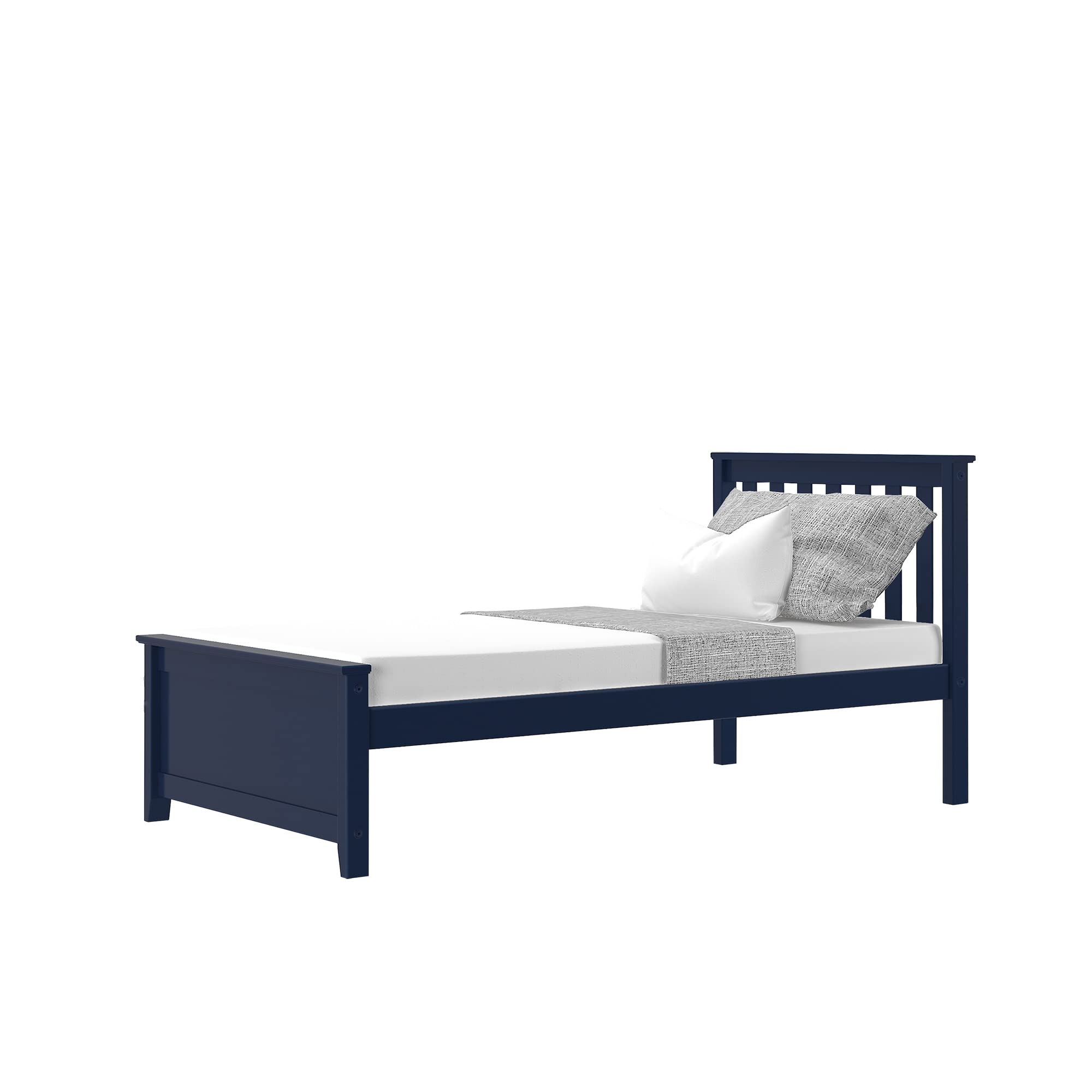 Max & Lily Twin Bed Frame with Slatted Headboard - Solid Wood Platform Bed for Kids & Teens, No Box Spring Needed, Easy Assembly, Blue - Perfect for Bedrooms, Guest Rooms & Dormitories