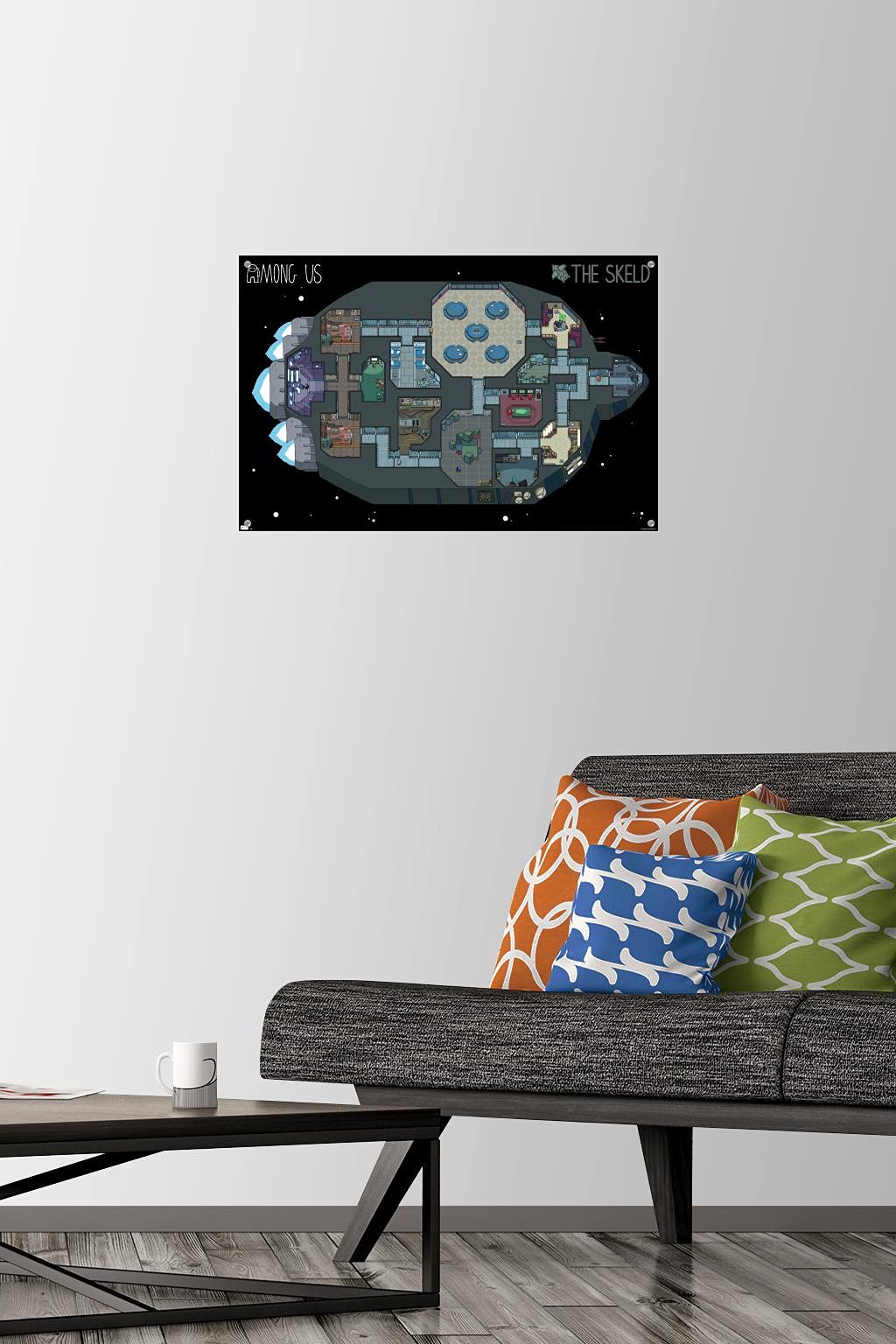 Among Us Skeld Map Wall Poster with Push Pins - Perfect for Gaming Room Decor, Gamer Gifts & Among Us Themed Parties