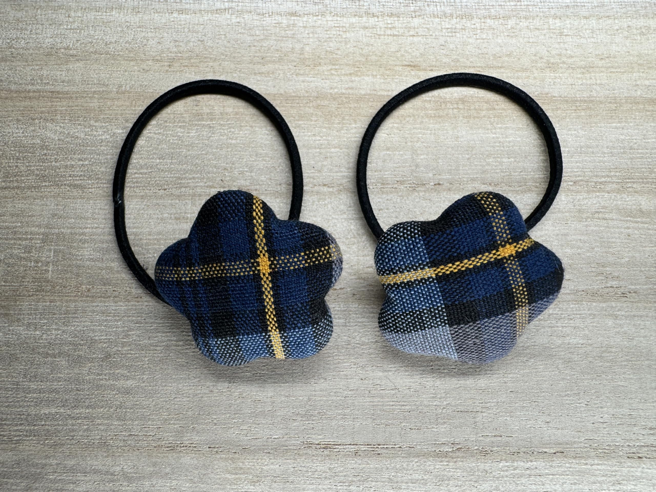 Plaid School Uniform Hair Ties Set of 2 - Flower Shaped Button Hair Accessories for Girls & Women | Ponytail Holders & Hair Bobbles by AGD Accessories (Style #57) - Perfect for School, Work & Casual Outfits