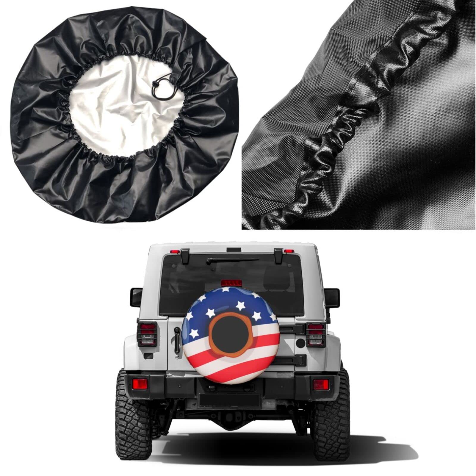 American Flag Donut Spare Tire Cover - 15 Inch Dust-Proof Wheel Protector for Trailers, RVs & SUVs | Waterproof UV-Resistant Tire Accessory for Camping, Road Trips & Outdoor Adventures