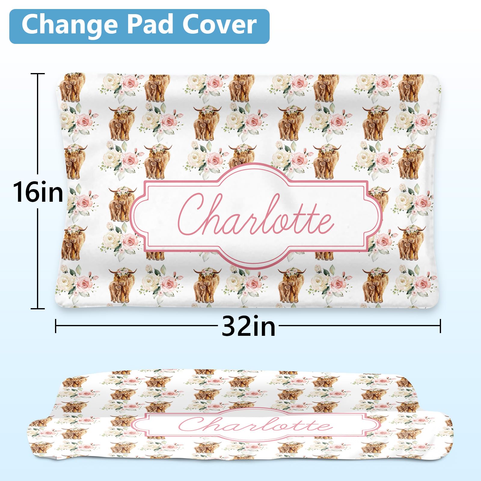 Custom Personalized Baby Crib Bedding Set - 5 Piece Rose Highland Cow Nursery Bedding with Name Embroidery | Soft Floral Crib Set for Newborn Girls & Boys | Perfect Baby Shower Gift & Nursery Decor (Standard Size)