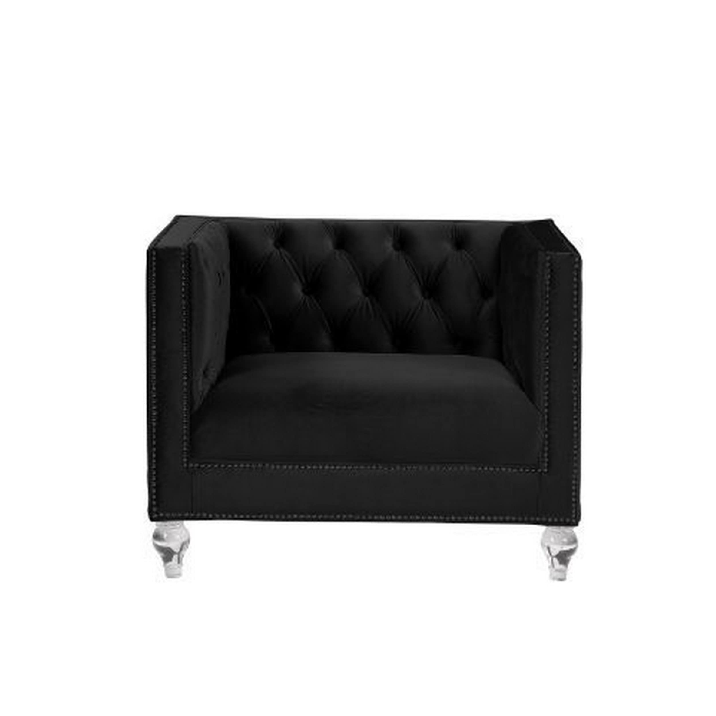 Benjara Black Accent Chair with Shelter Arms & Mirrored Trim - Elegant Living Room Seating for Home Decor & Lounge Areas