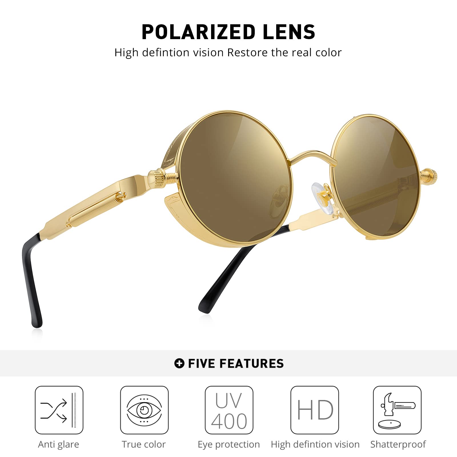 Gothic Steampunk Sunglasses for Women & Men - Vintage Round Lens Metal Frame Retro Eyewear S567 - Perfect for Cosplay, Halloween & Steampunk Fashion