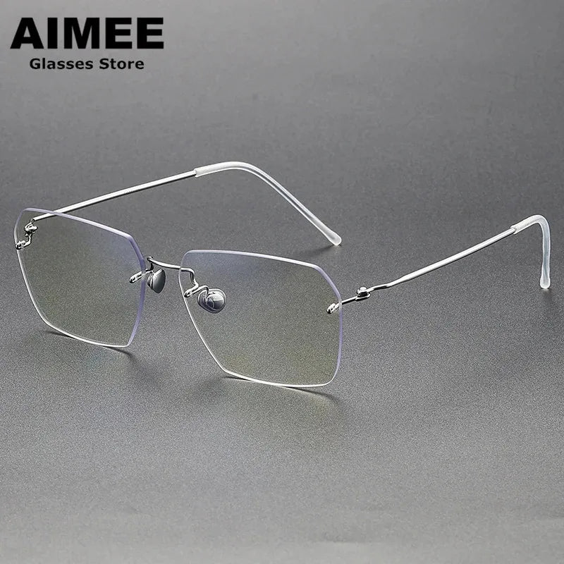 Aimee Women's Rimless Flat Top Polygon Titanium Eyeglasses 92128 - Lightweight & Durable Titanium Frame for Work, Reading & Fashion