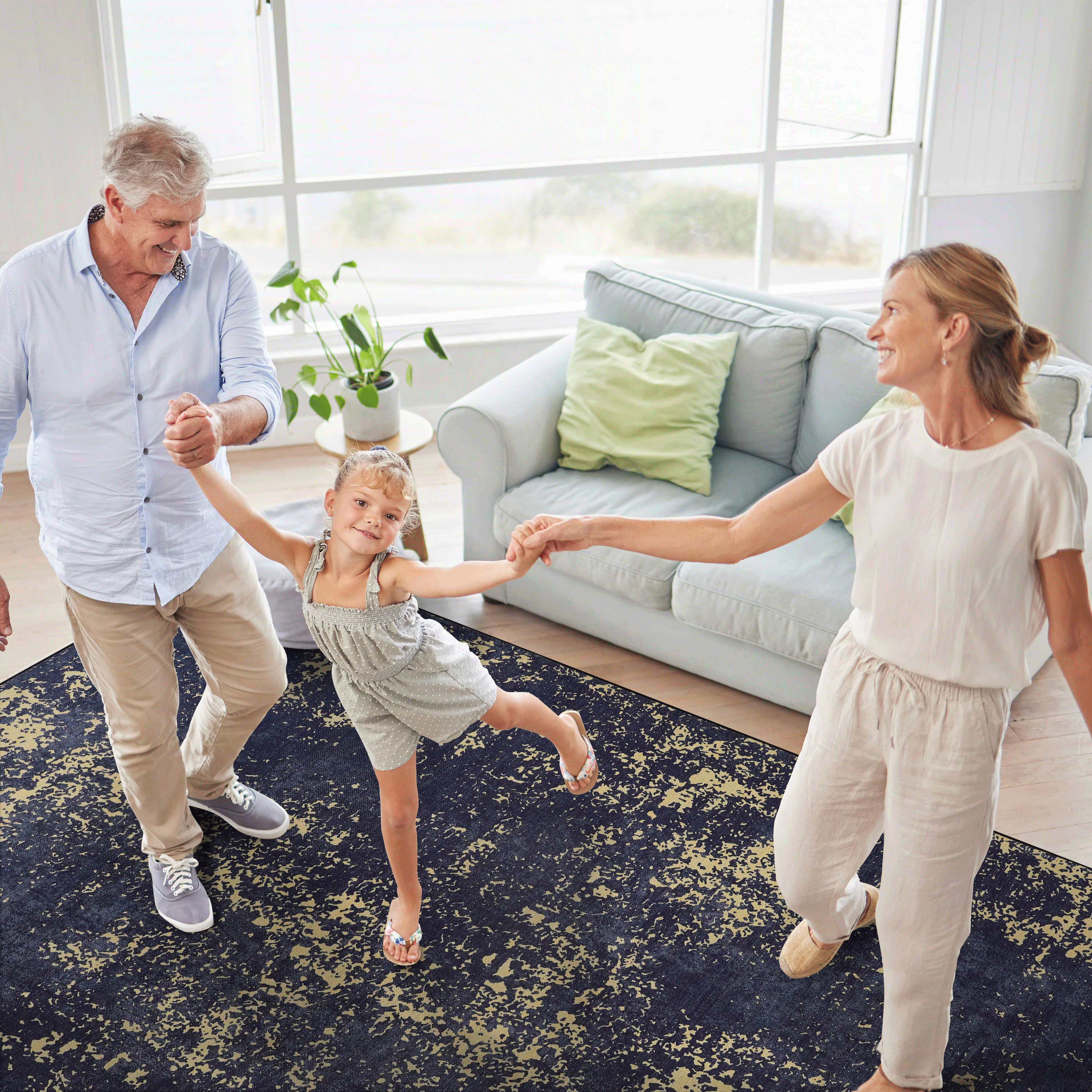 DTY Signature 8x10 Washable Low Pile Non-Slip Non-Shedding Foldable Area Rug - Kid & Pet Friendly - Perfect for Living Room, Bedroom, Kitchen (Black/Gold, 8' x 10') - Adds Comfort & Style to Your Home Decor