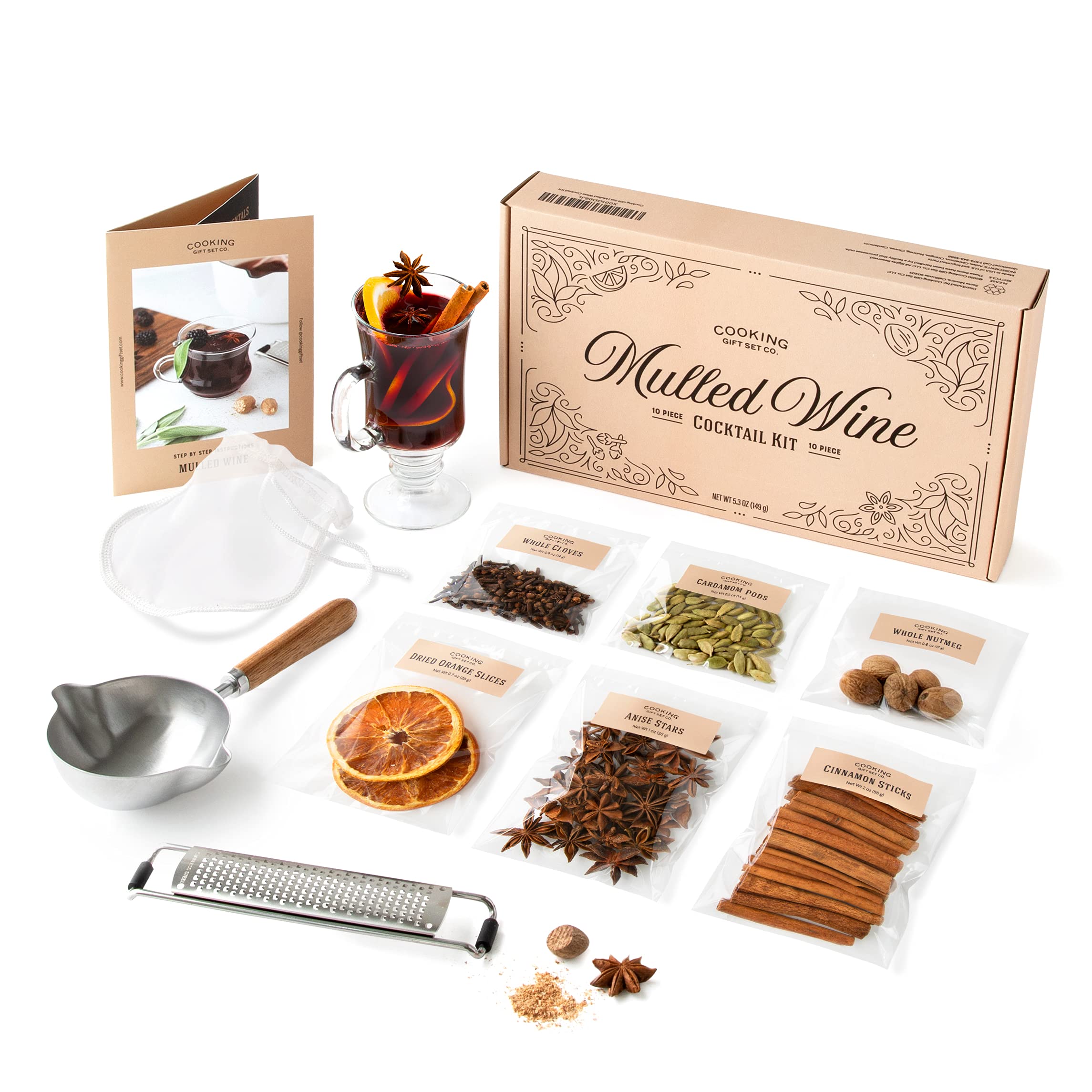Premium 10-Piece Mulled Wine Cocktail Gift Set - Spiced Wine Making Kit with Stainless Steel Tools - Perfect Holiday Gift for Women, Wife & Wine Lovers | Ideal for Christmas, Housewarming & Cozy Winter Evenings