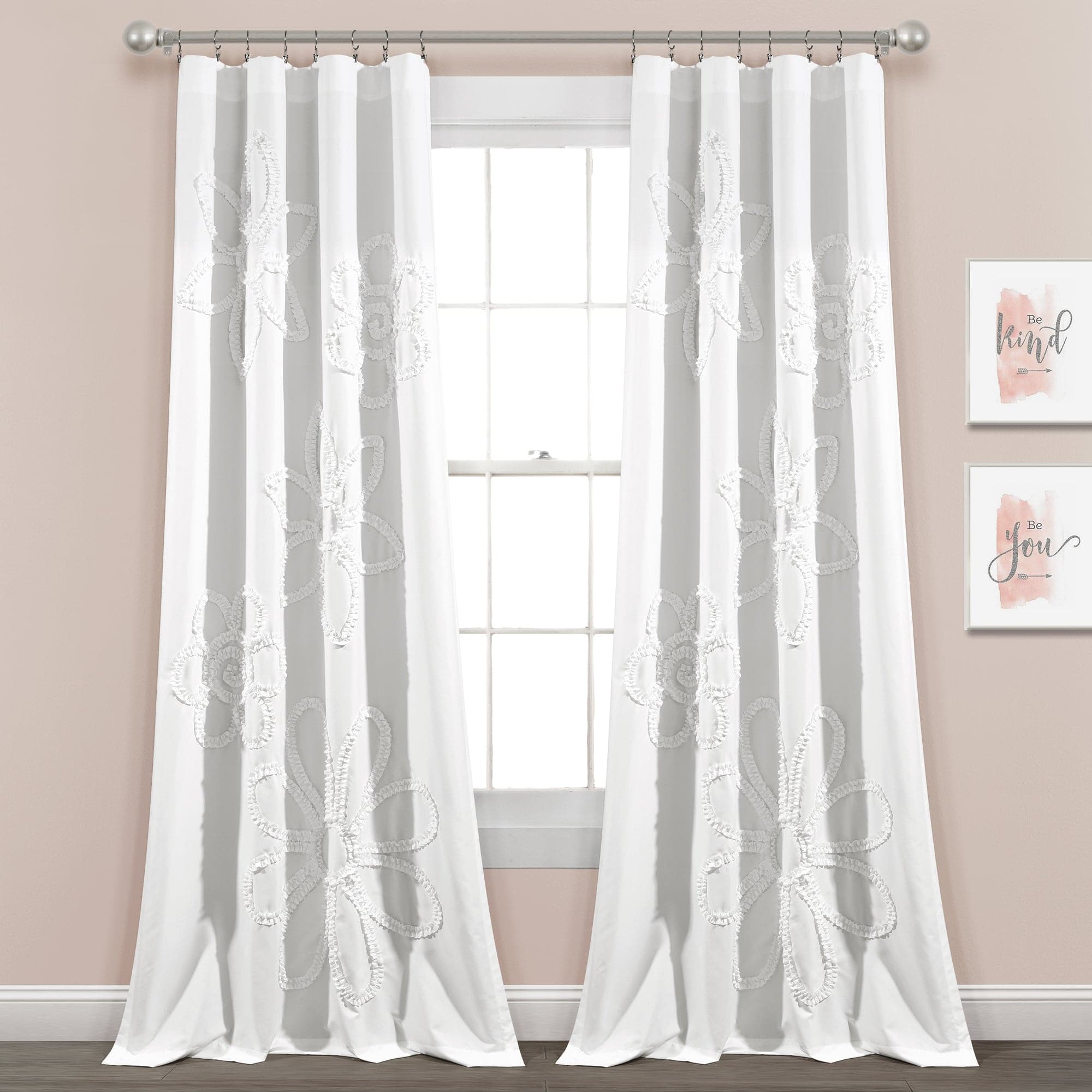 Elegant Ruffle Flower Window Curtain Panel Set - Soft Sheer Voile Drapes for Living Room, Bedroom & Nursery - Light Filtering & Privacy Window Treatments