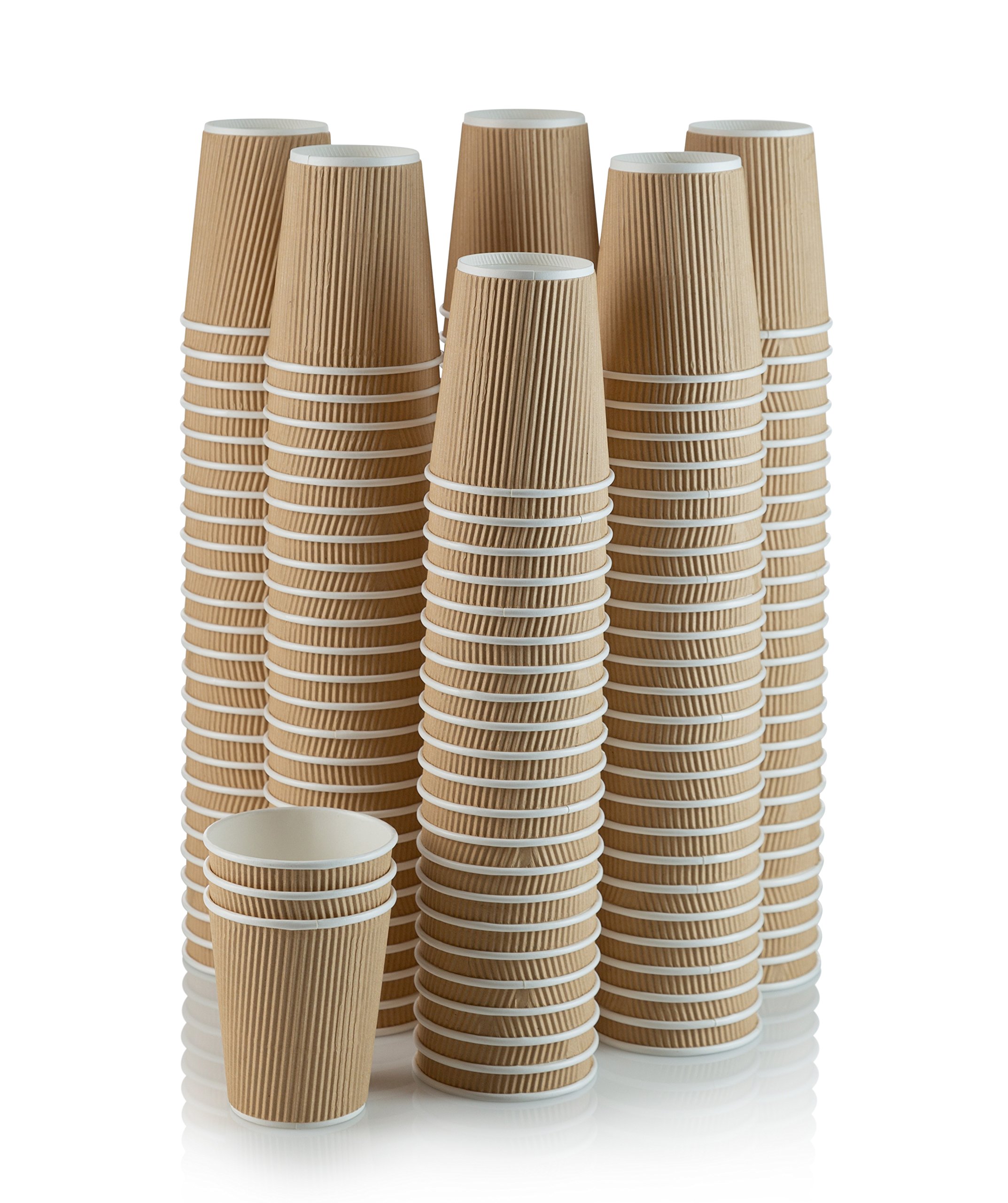 NYHI 150-Pack 8 oz Ripple Kraft Paper Cups - Brown Insulated Disposable Coffee Cups for Hot & Cold Drinks - 3-Layer Rippled Design for Cappuccino, Hot Cocoa, Iced Coffee - Perfect for Cafes, Offices, and Home Use