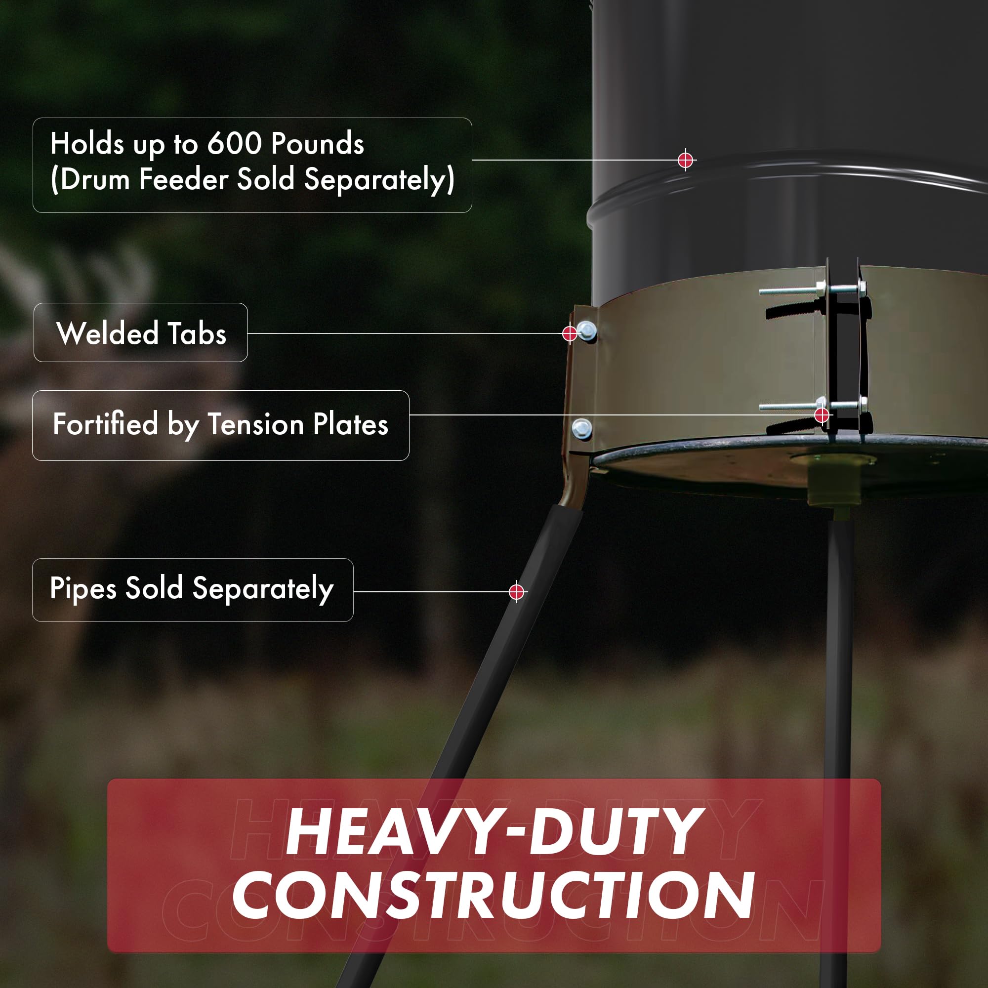 Boss Buck Heavy Duty 55 Gallon Drum Deer Feeder Tripod Stand - 20 Inch Leg Band Barrel Stand System (2 Pack, Green) - Perfect for Wildlife Feeding & Hunting Accessories in Wooded Areas