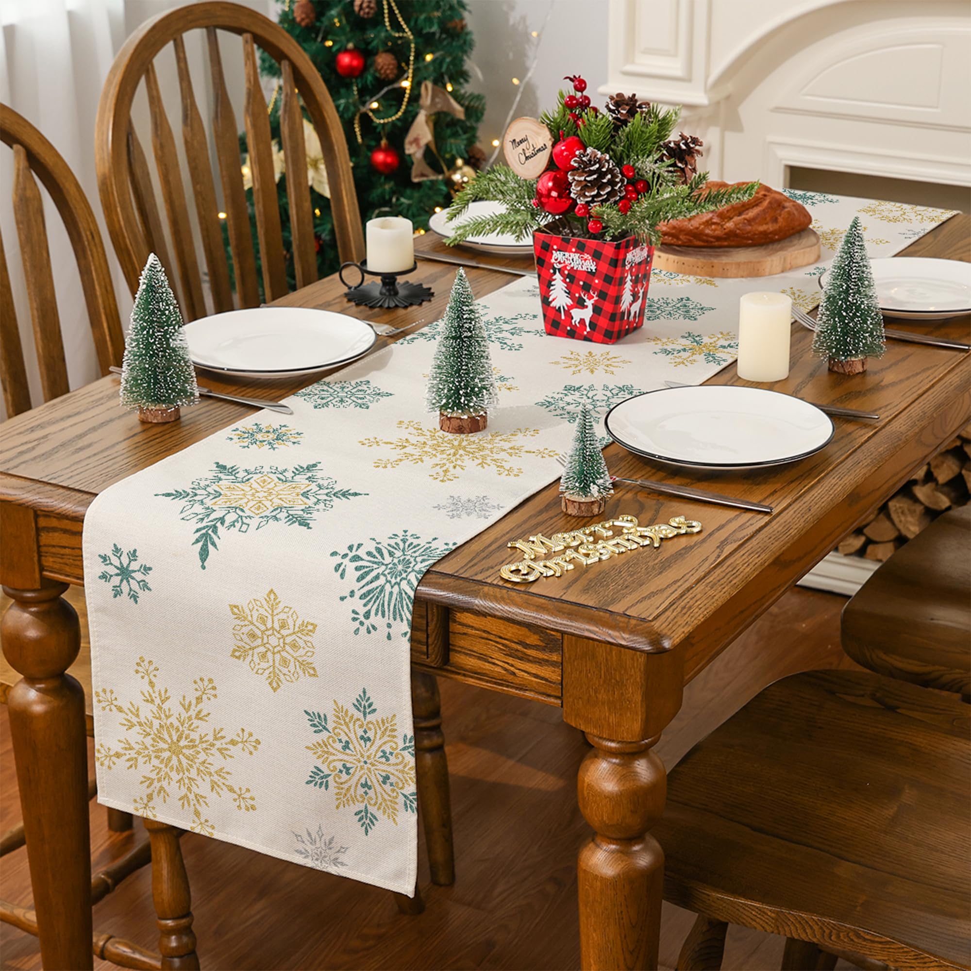 Snowflake Christmas Table Runner - 13'' x 72'' Holiday Table Decor for Winter Parties, Indoor & Outdoor Seasonal Decorations - Perfect for Dining Tables, Buffets, and Holiday Gatherings