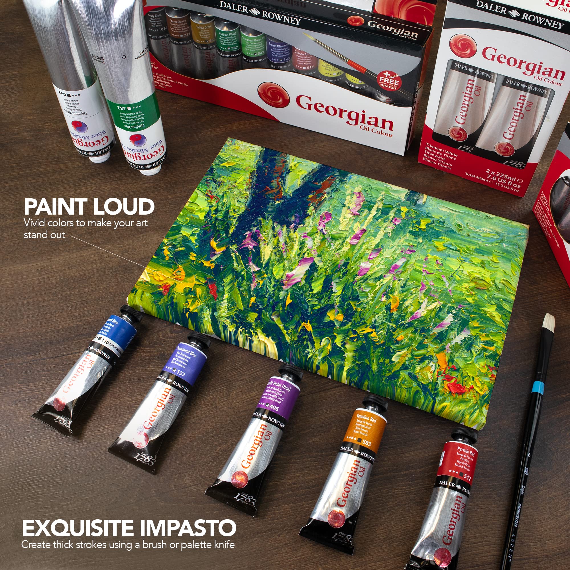 Daler-Rowney Georgian Oil Paint - Brilliant Rose (225ml) | Professional Artist Oil Colors for Canvas Painting & Portrait Art