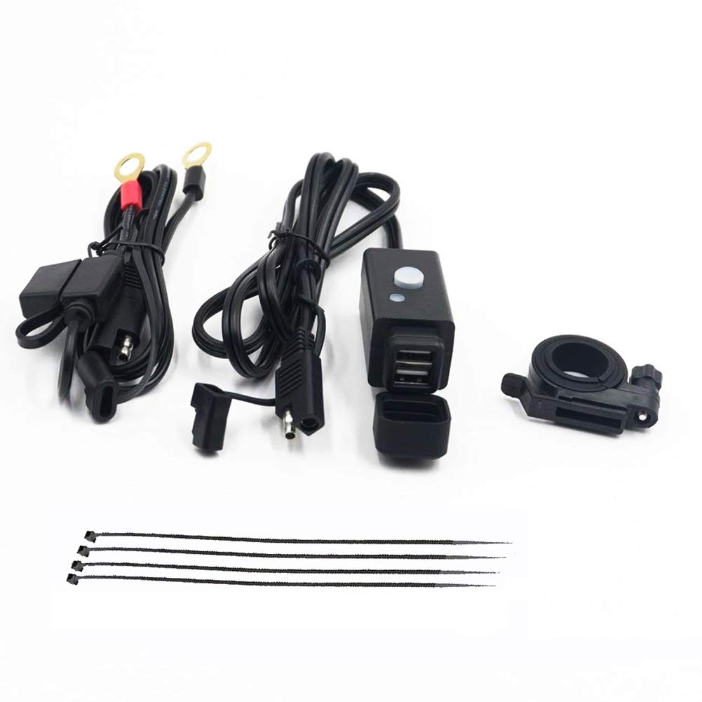 iMESTOU Motorcycle Dual USB Charger 5V 3.1A - Waterproof Phone Charger Adapter with SAE Quick Disconnect Plug & Power Switch - Handlebar Mount for iPhone, iPad, Samsung, GPS - Perfect for Long Rides & Outdoor Adventures